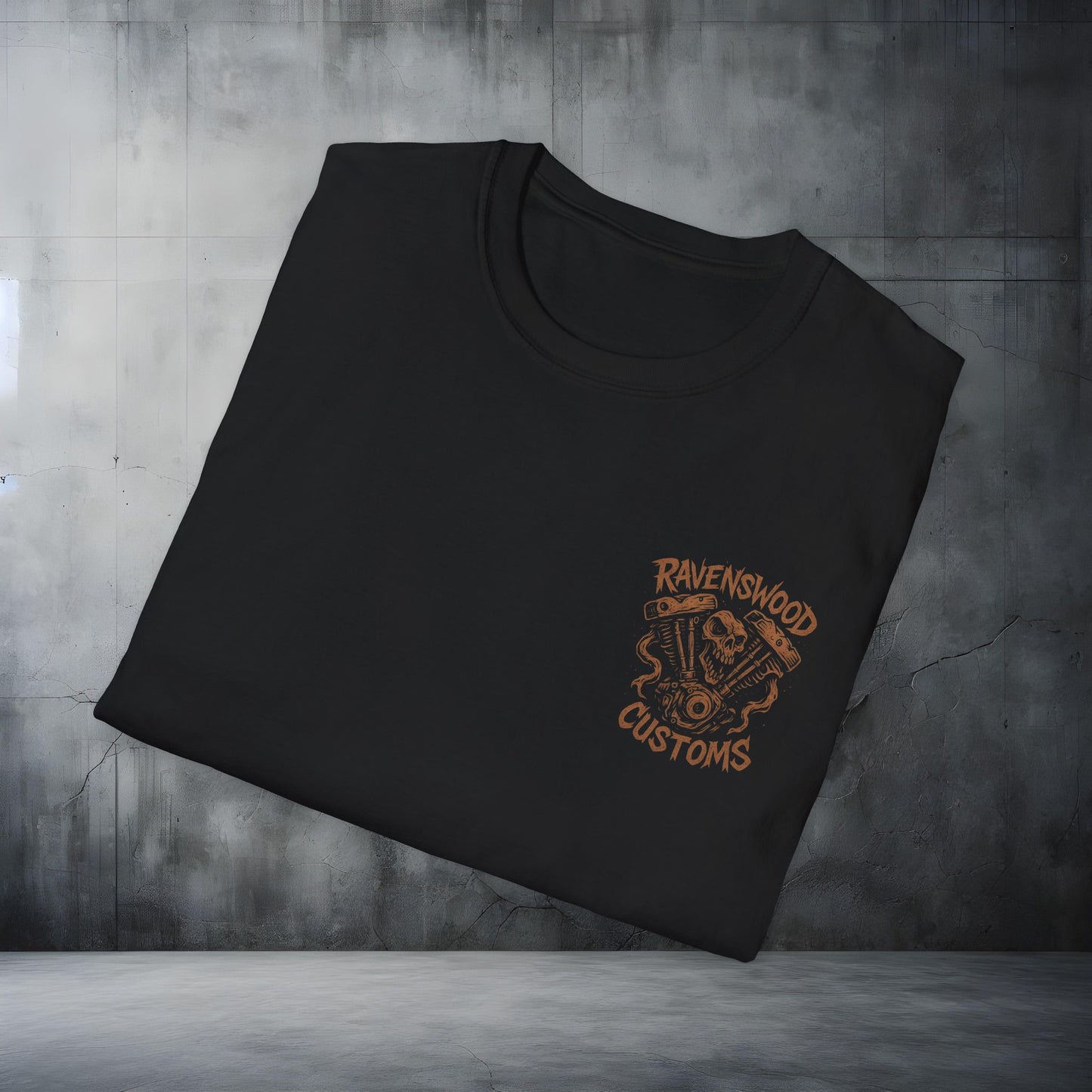 Ravenswood Customs Bronze Vtwin Skull T-Shirt | Unisex Softstyle Tee