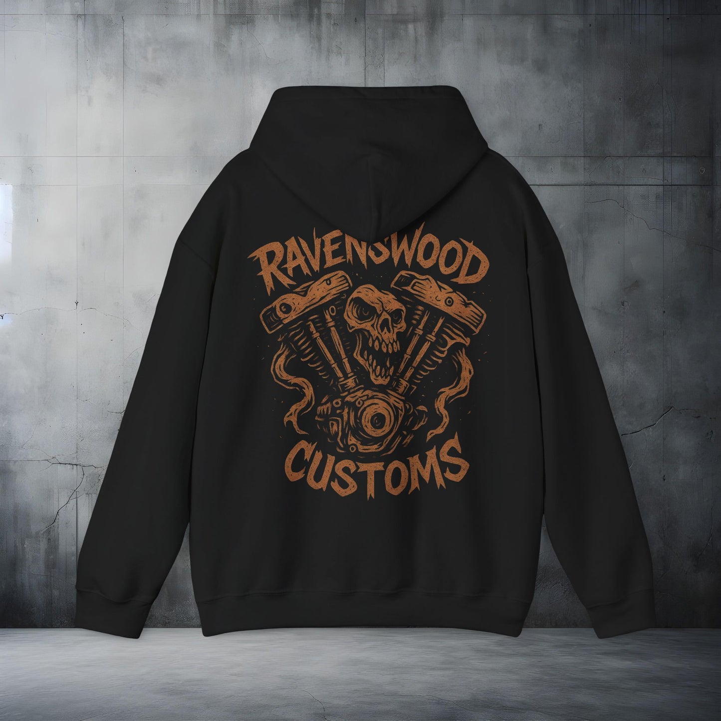 Ravenswood Customs Bronze Vtwin Heavy Blend Hoodie | Skull Design, Unisex Sweatshirt