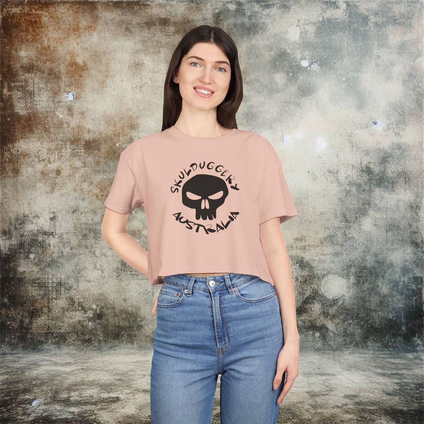 Skulduggery Australia Women's Crop Tee - Casual Graphic Tee with Skull Design
