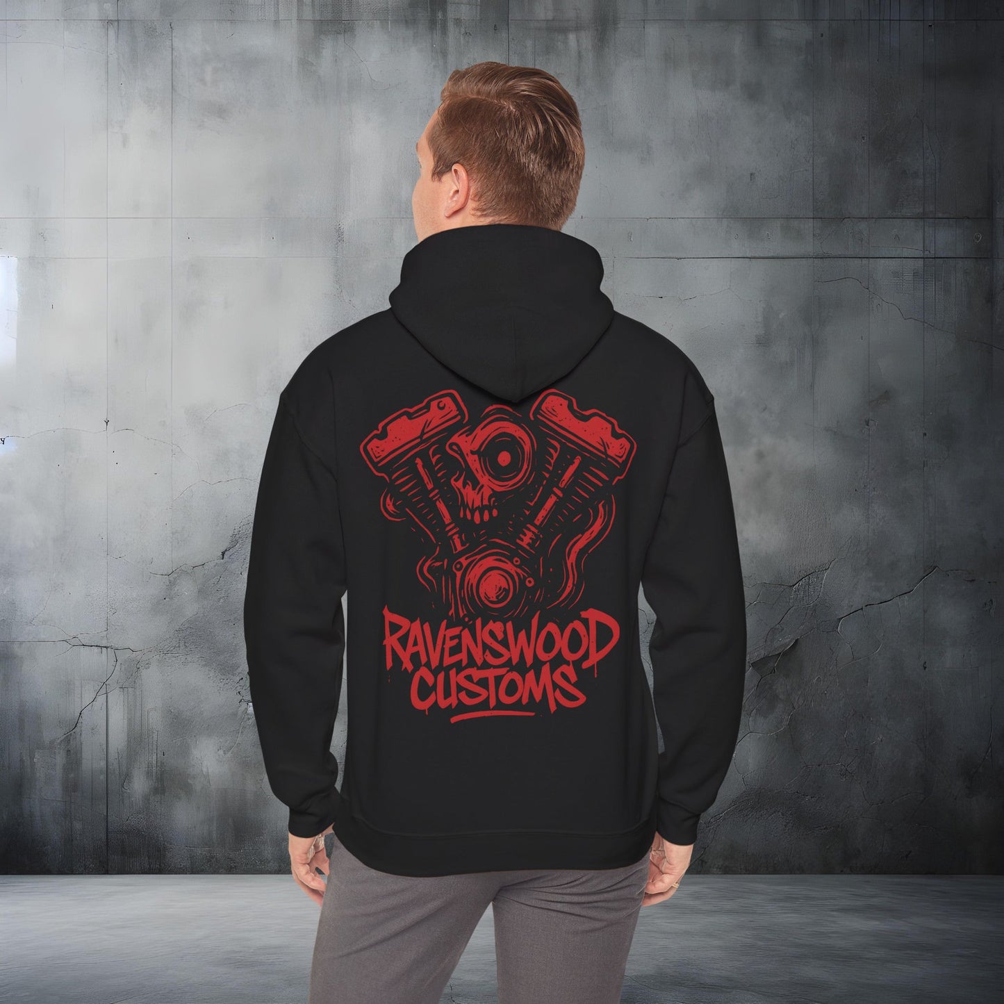 Ravenswood Customs Red Vtwin Heavy Blend Hoodie | Skull Design, Unisex Sweatshirt