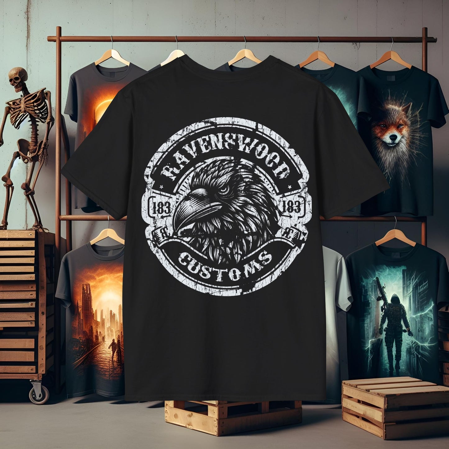 Worn Ravenswood Customs Unisex Softstyle T-Shirt - Vintage Design for Art Lovers