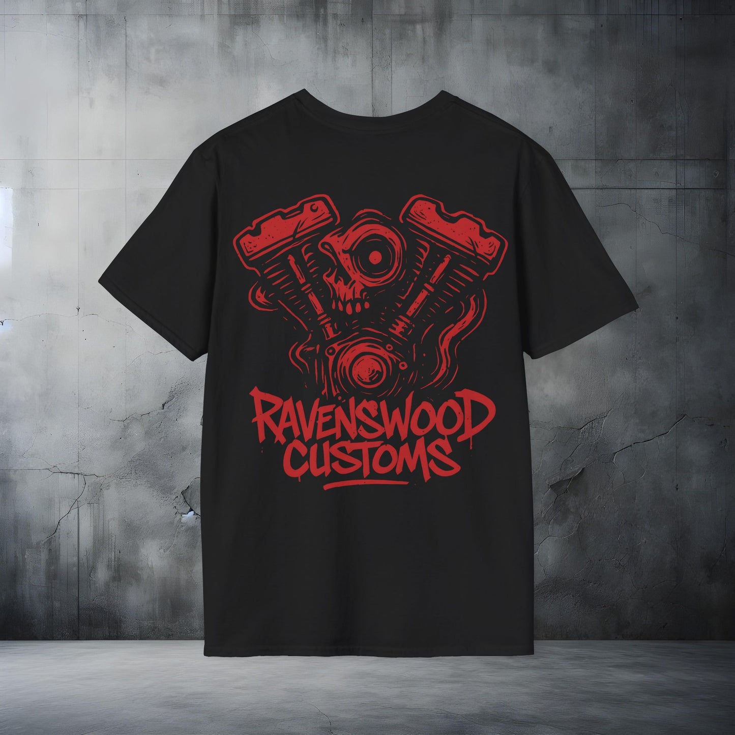 Ravenswood Customs Red Vtwin Skull T-Shirt | Unisex Softstyle Tee