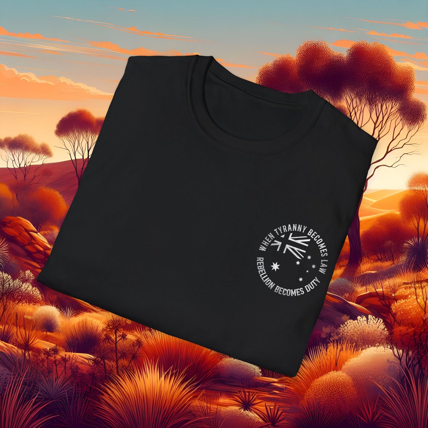 Unisex Softstyle T-Shirt: 'When Tyranny Becomes Law' Graphic Tee