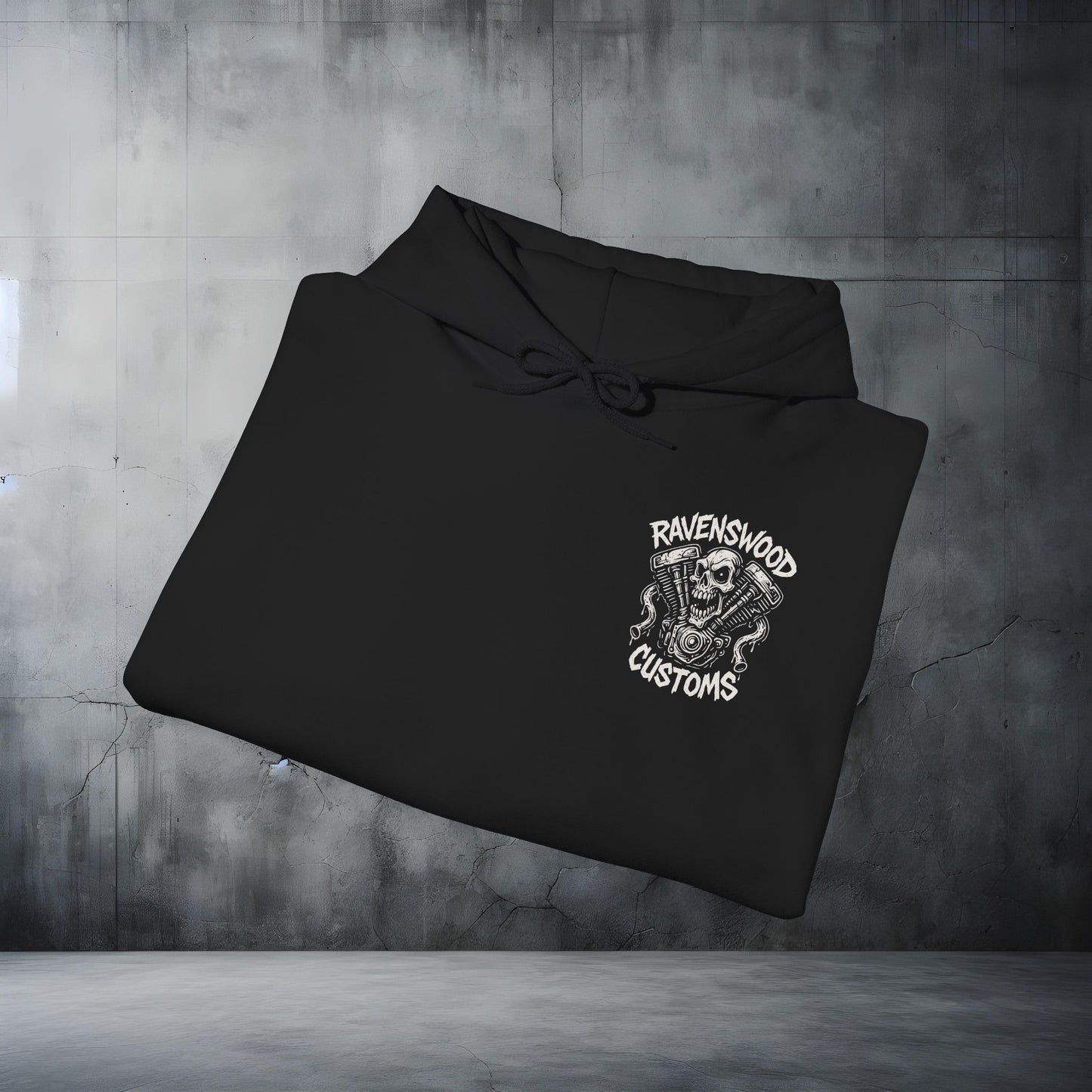 Ravenswood Customs White Vtwin Heavy Blend Hoodie | Skull Design, Unisex Sweatshirt
