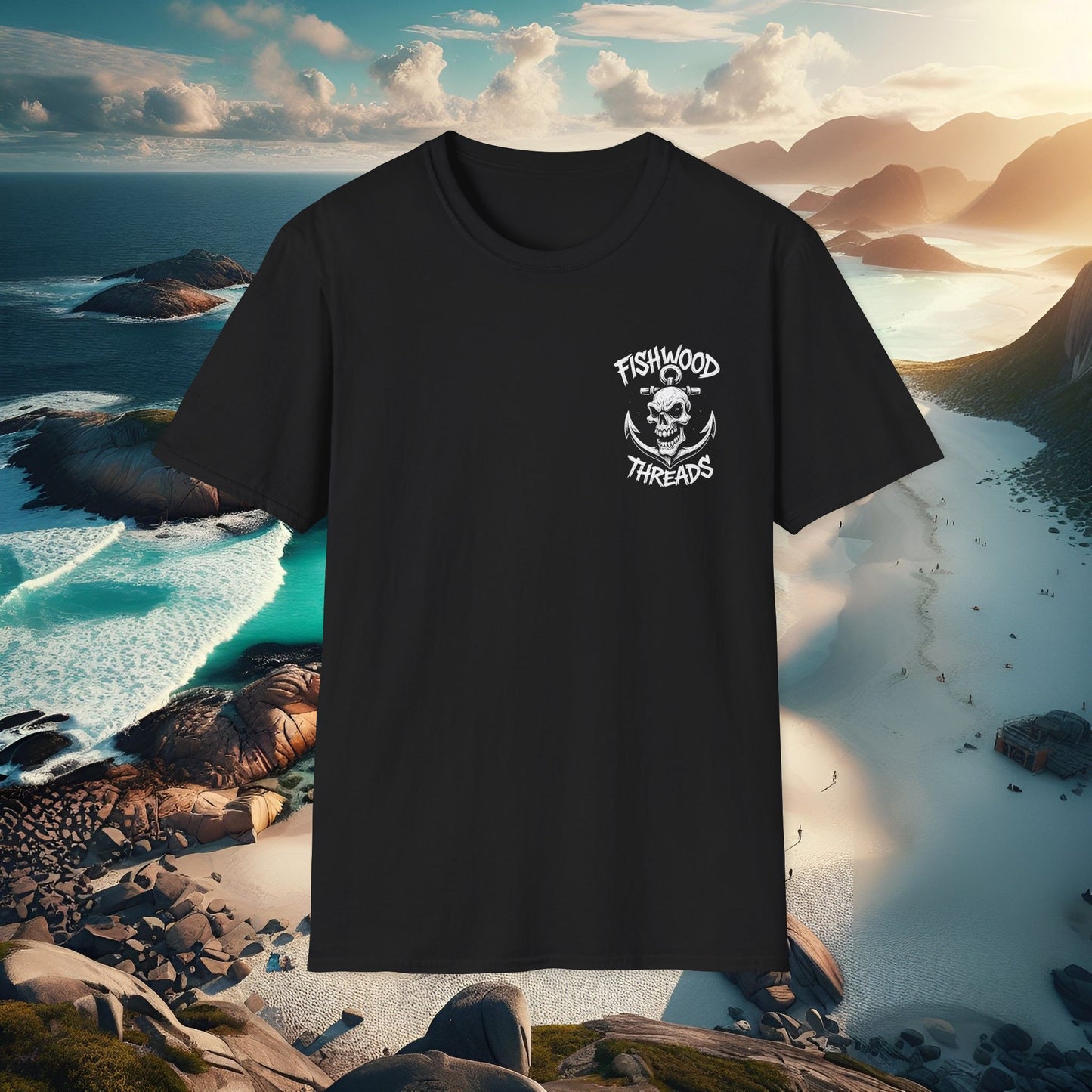 Fishwood Threads Skull Anchor T-Shirt, Casual Graphic Tee
