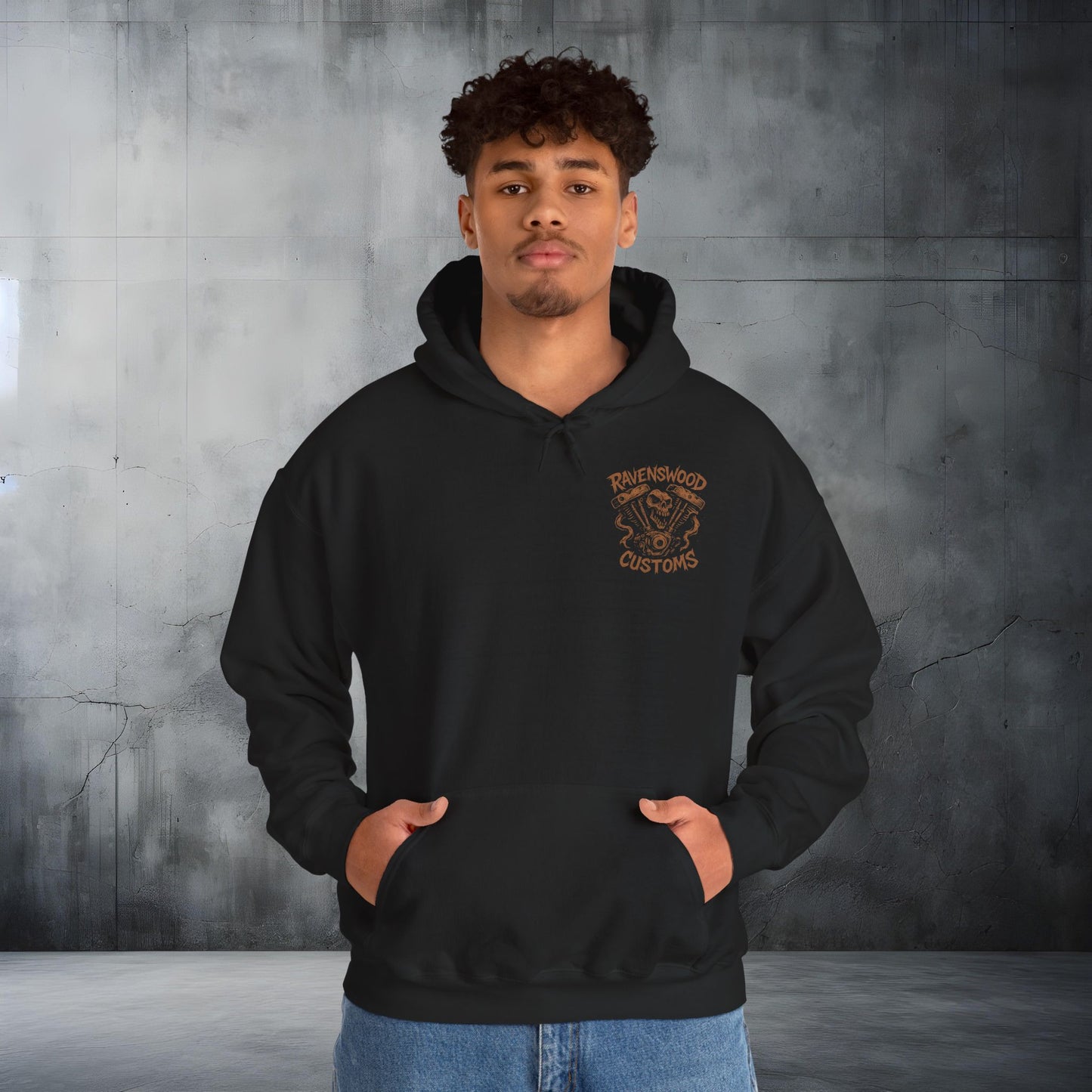 Ravenswood Customs Bronze Vtwin Heavy Blend Hoodie | Skull Design, Unisex Sweatshirt