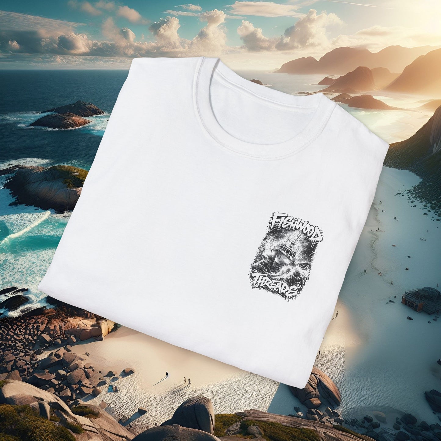 Fishwood Threads Graphic T-Shirt Fishing Boat in a Storm Logo Tee