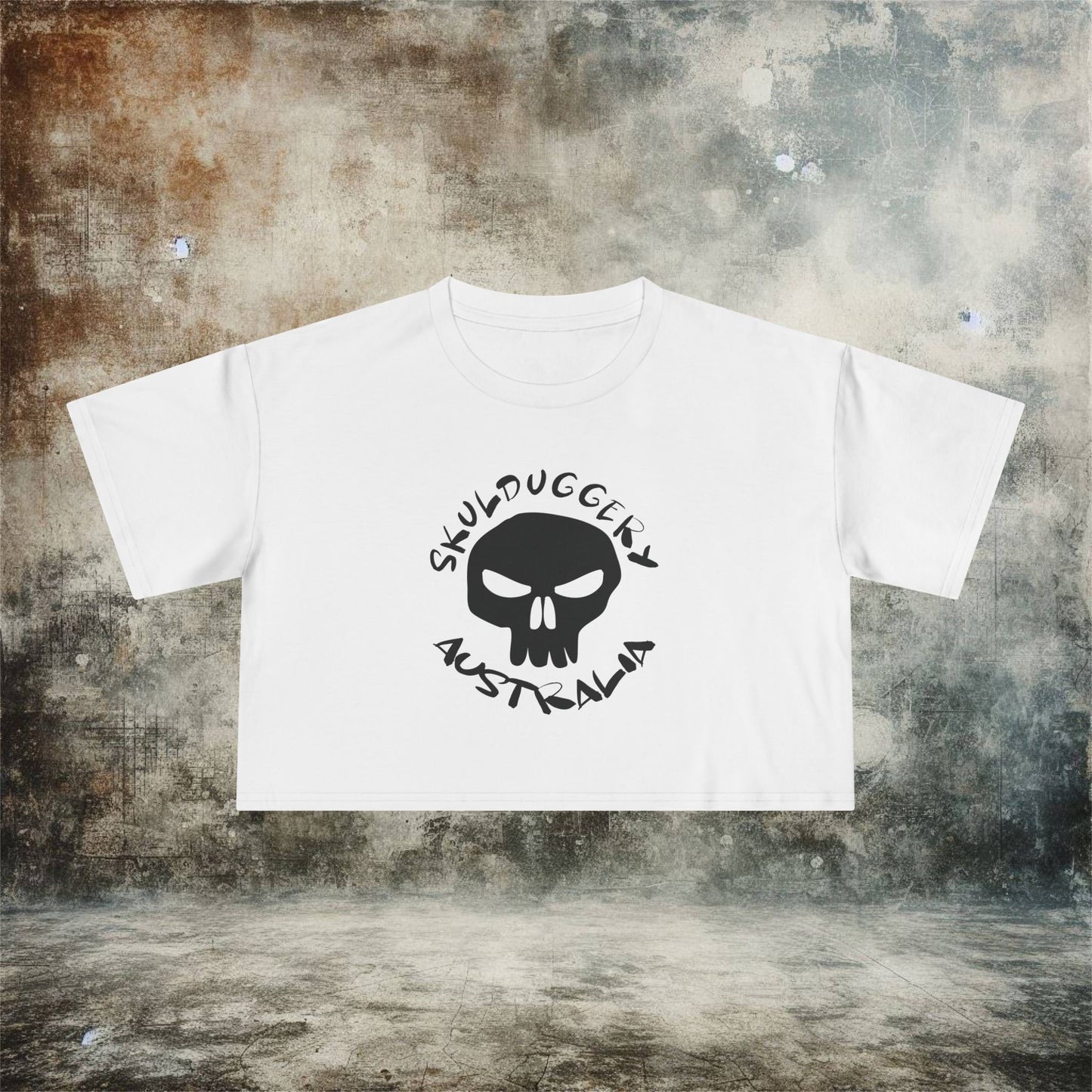 Skulduggery Australia Women's Crop Tee - Casual Graphic Tee with Skull Design