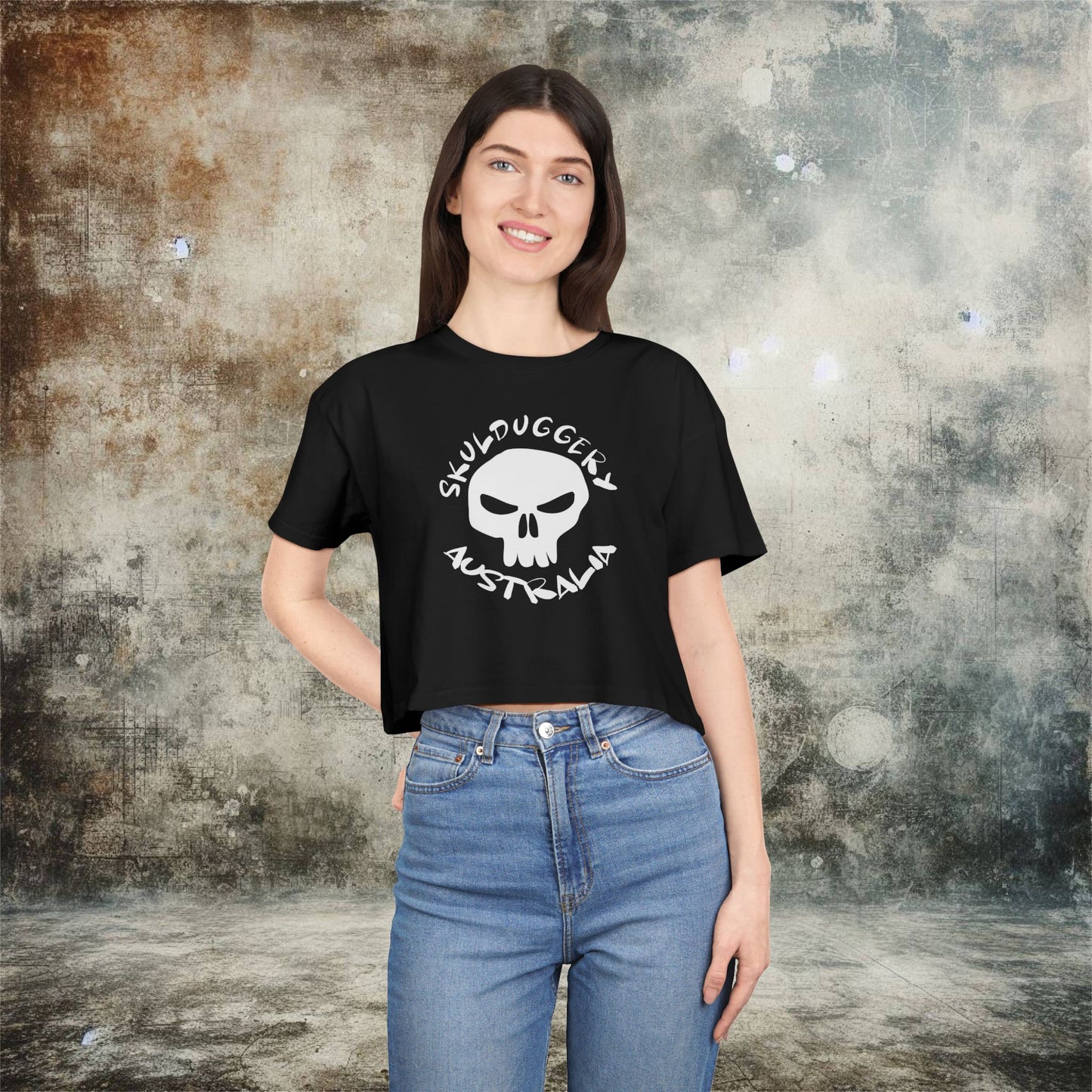 Skulduggery Australia Women's Crop Tee - Casual Graphic Tee with Skull Design