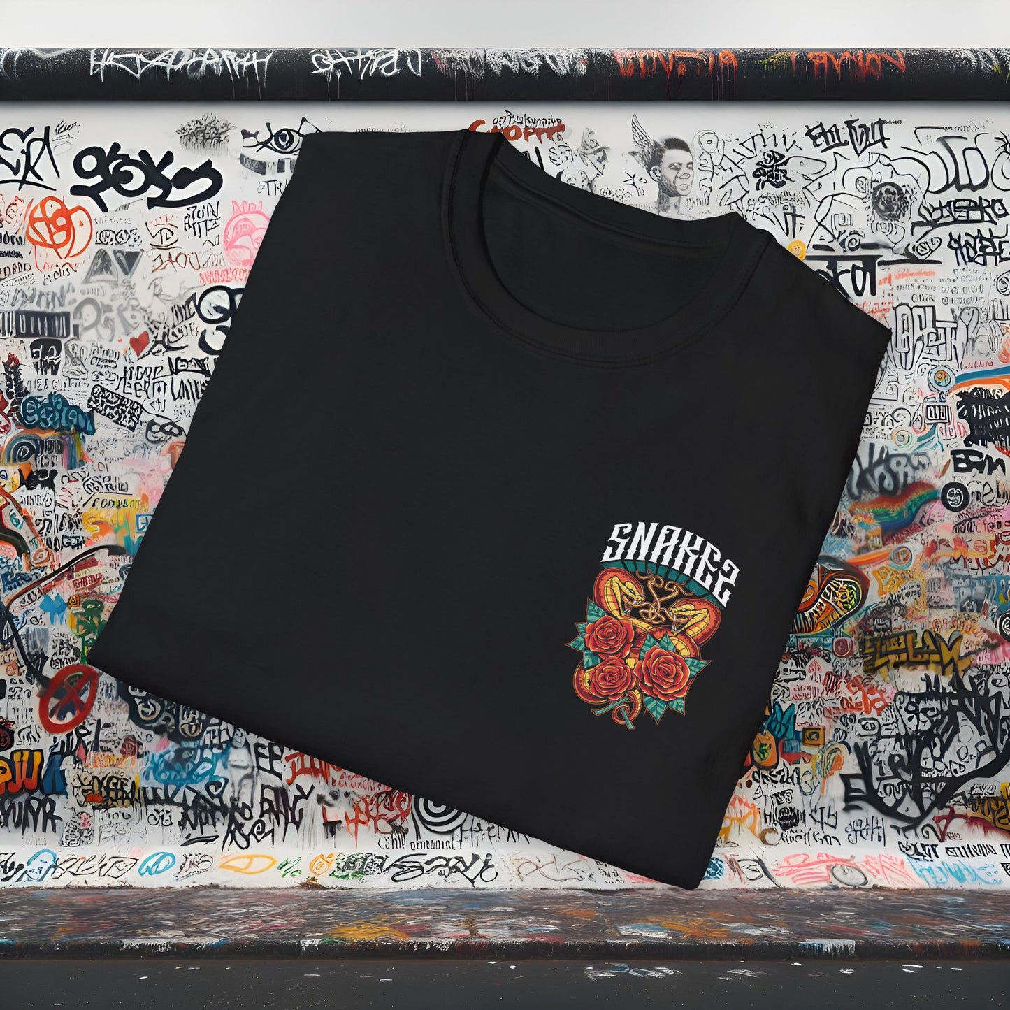 Unisex Softstyle T-Shirt with Snakes and Roses Design | Trendy Graphic Tee for All Occasions