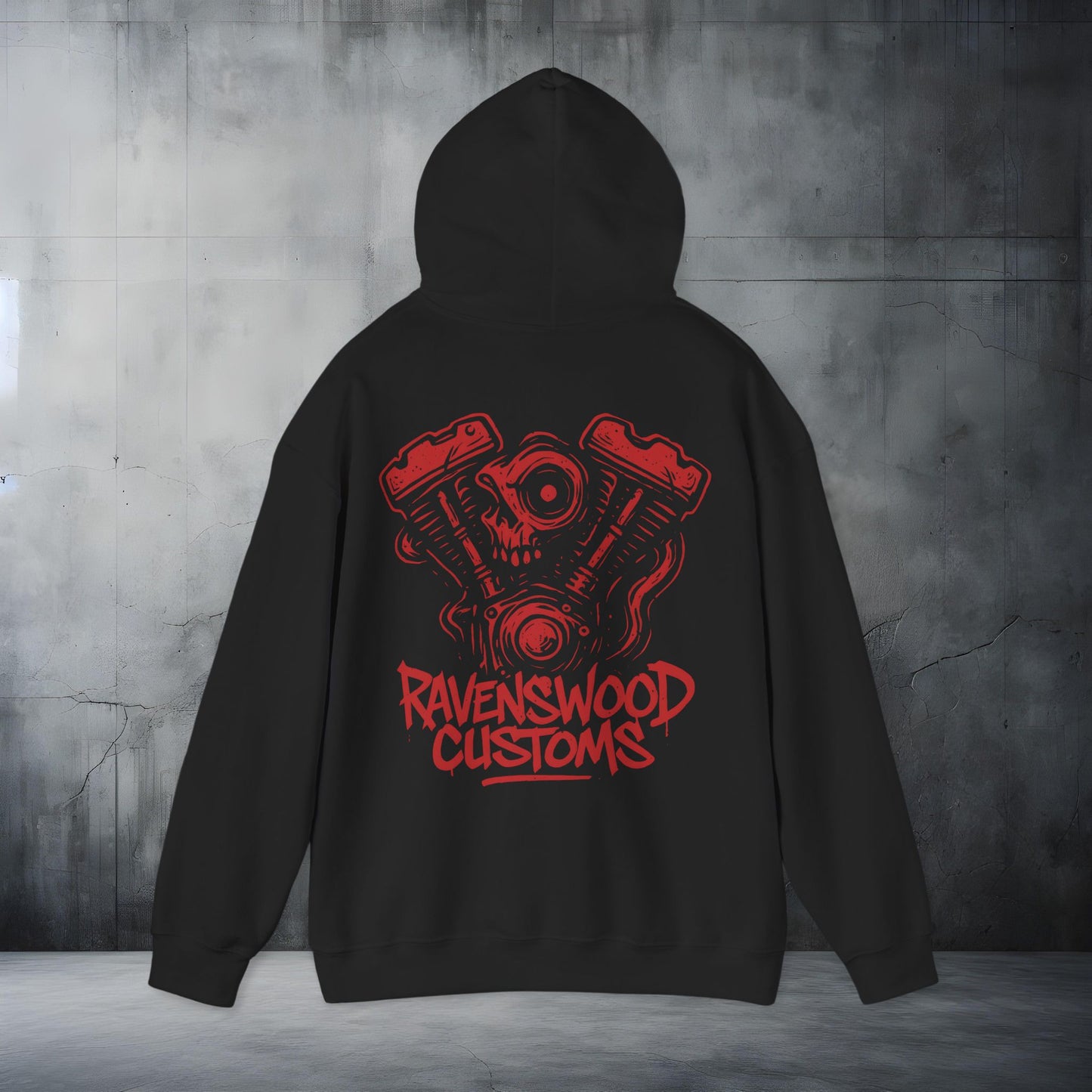 Ravenswood Customs Red Vtwin Heavy Blend Hoodie | Skull Design, Unisex Sweatshirt