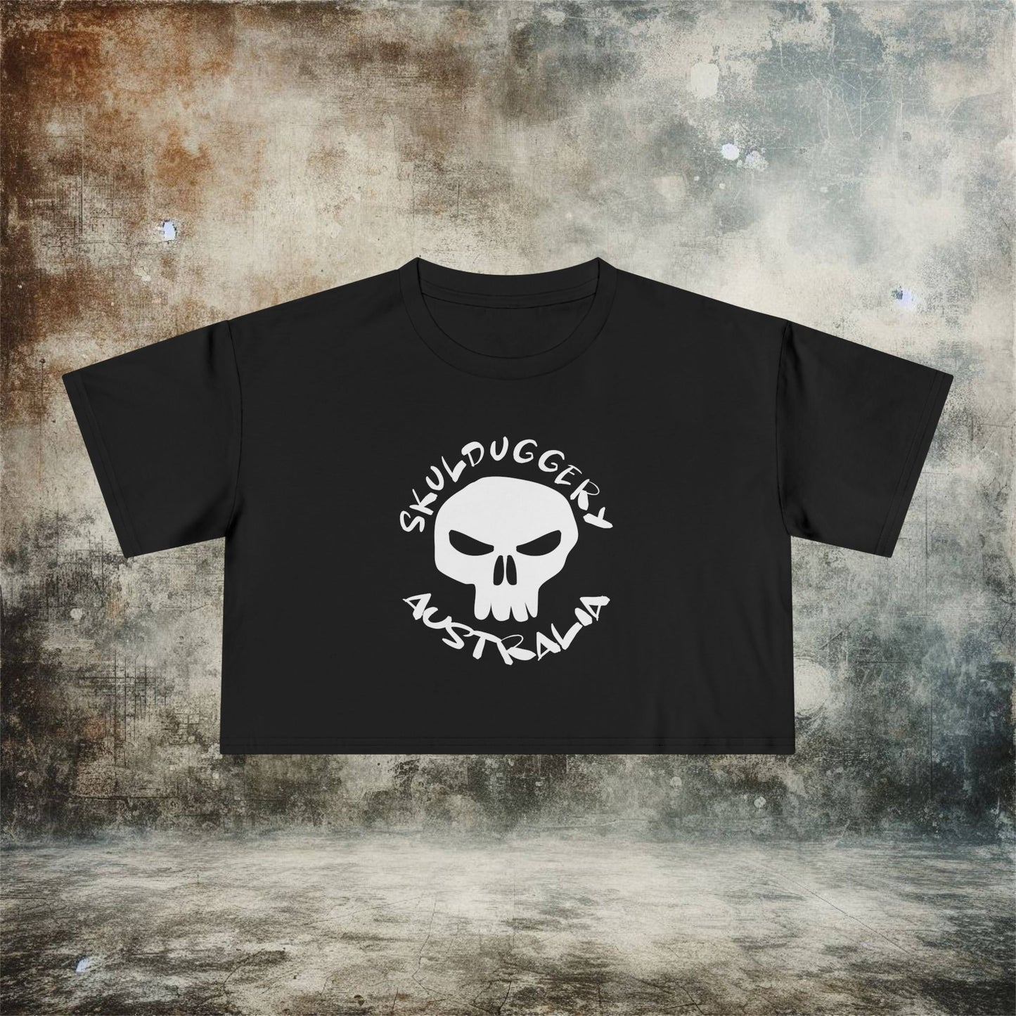 Skulduggery Australia Women's Crop Tee - Casual Graphic Tee with Skull Design