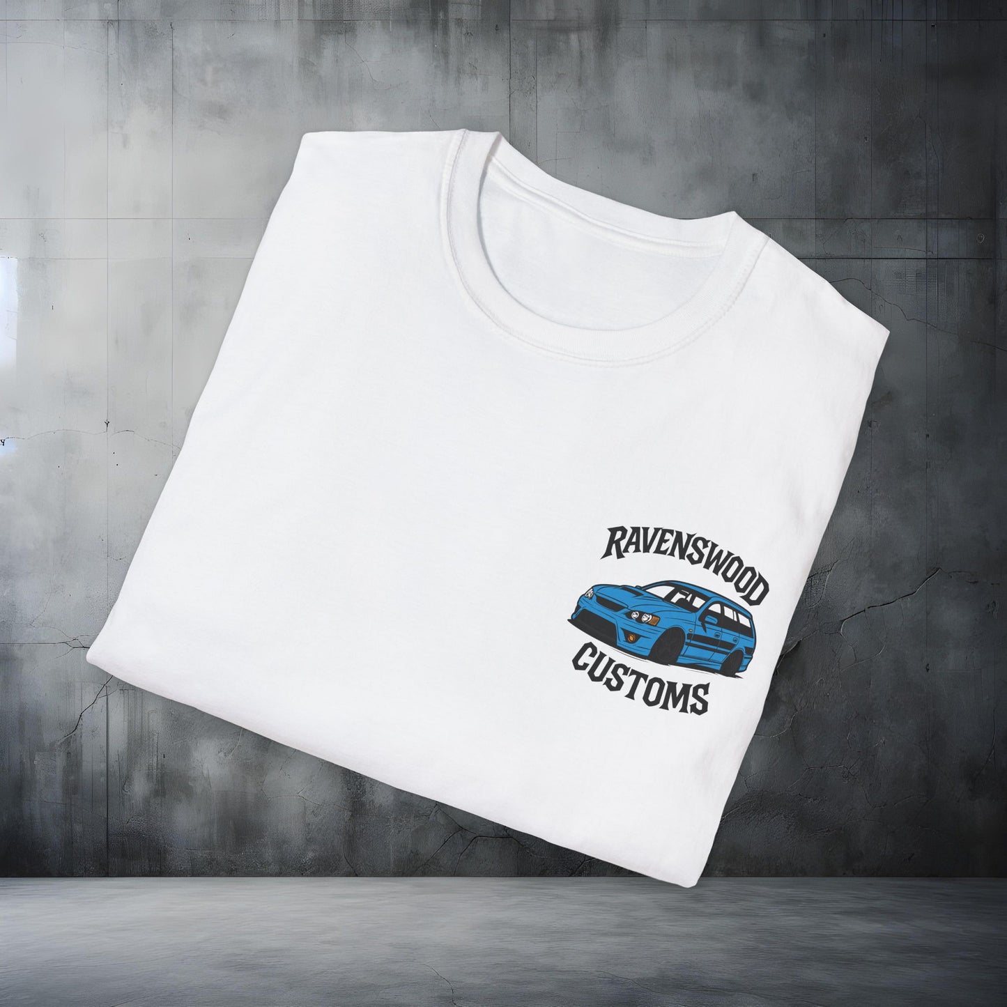 Ravenswood Customs Unisex Softstyle T-Shirt - Blue BF Falcon Wagon Design, Cool Graphic Tee