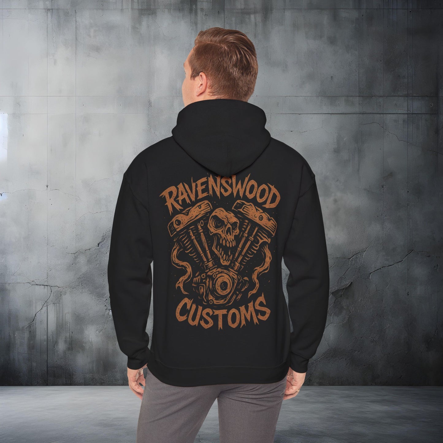 Ravenswood Customs Bronze Vtwin Heavy Blend Hoodie | Skull Design, Unisex Sweatshirt