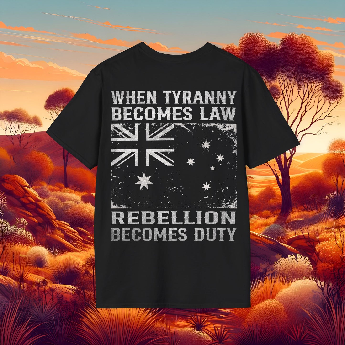 Unisex Softstyle T-Shirt: 'When Tyranny Becomes Law' Graphic Tee