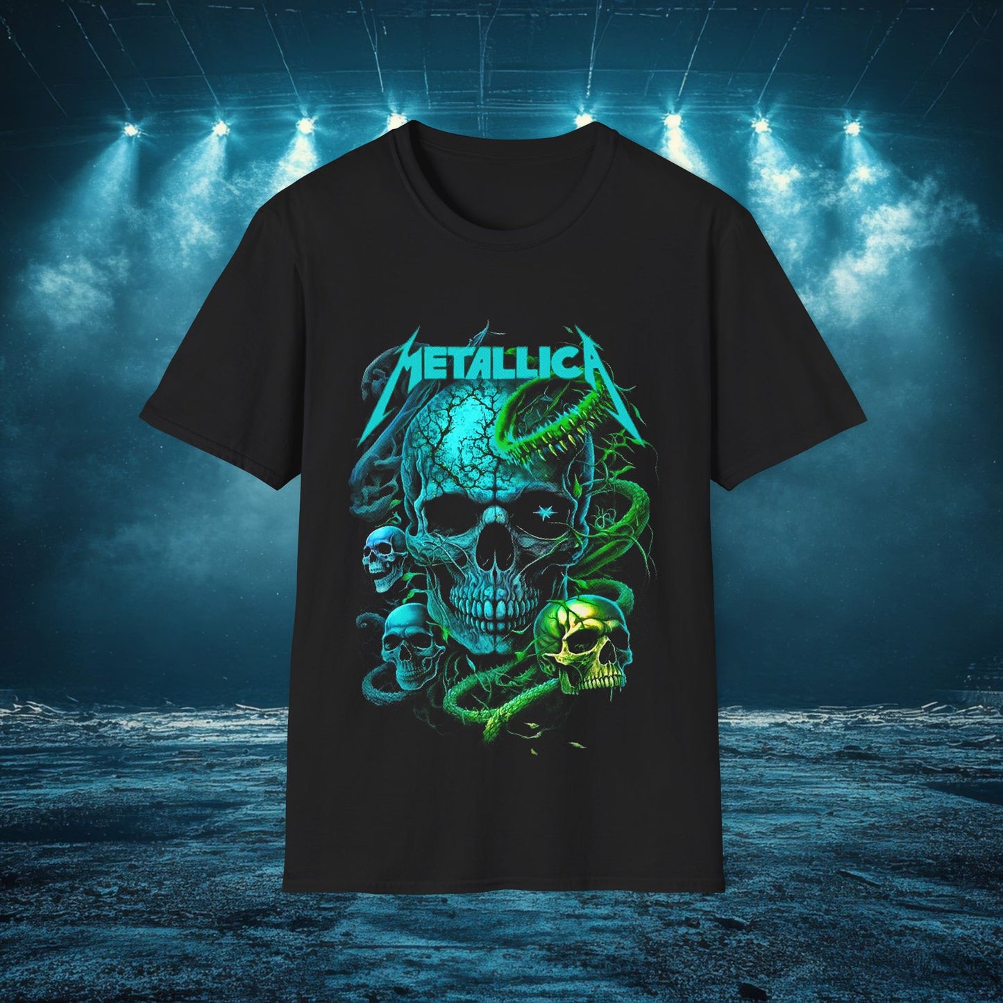 Metallica Skull Graphic 4 Unisex Softstyle T-Shirt, Band Tee, Music Apparel, Perfect Gift for Rock Fans, Concert Wear, Casual Style