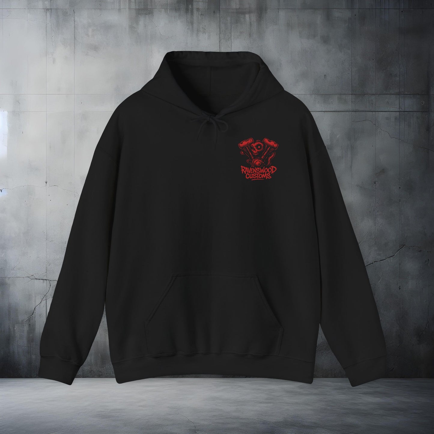 Ravenswood Customs Red Vtwin Heavy Blend Hoodie | Skull Design, Unisex Sweatshirt