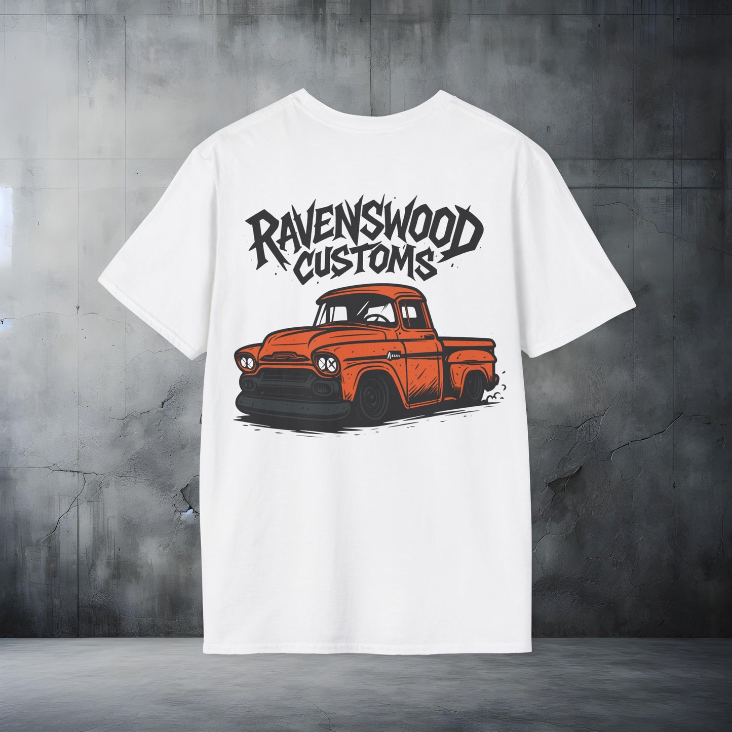 Ravenswood Customs Unisex Softstyle T-Shirt - Orange Vintage Truck Design, Cool Graphic Tee