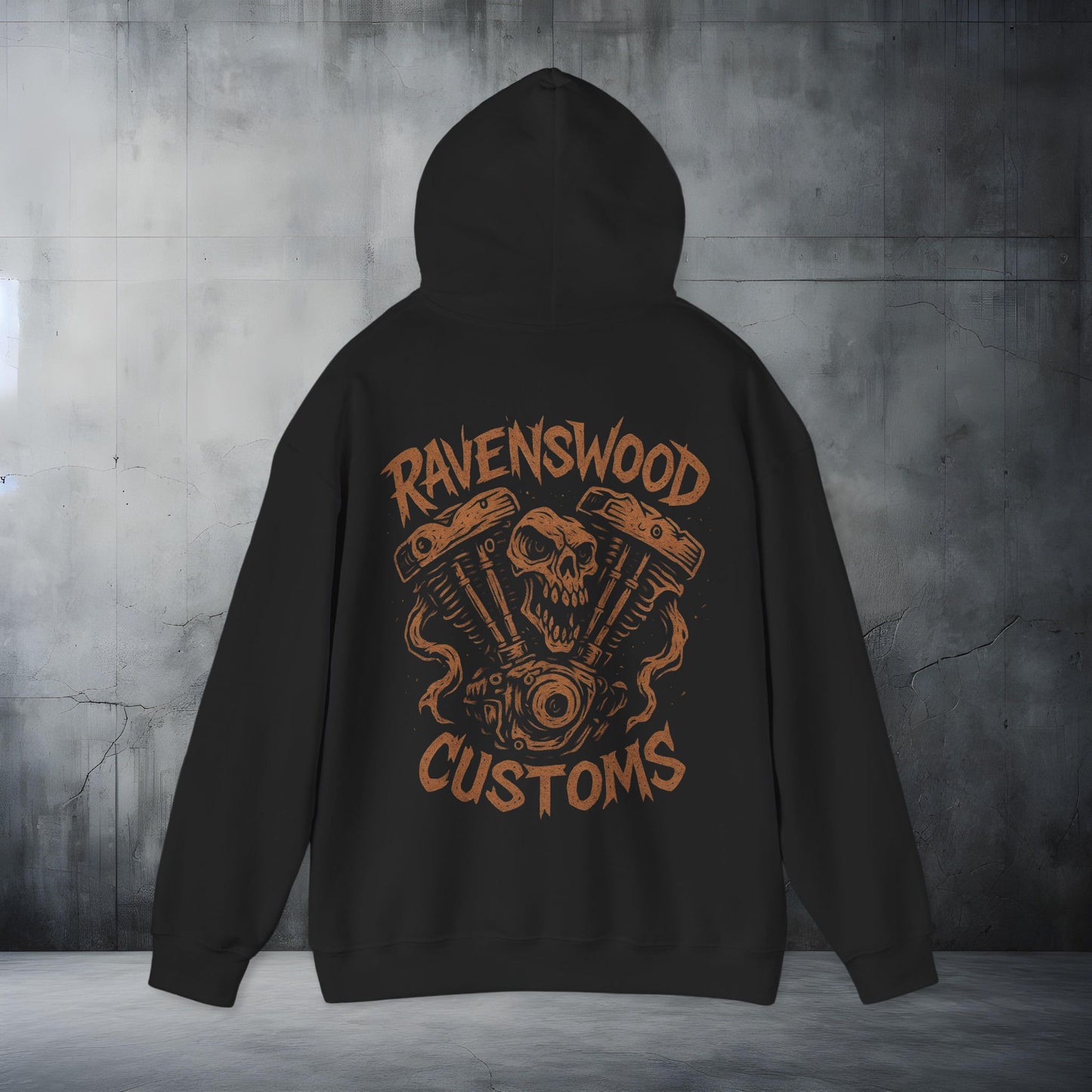 Ravenswood Customs Bronze Vtwin Heavy Blend Hoodie | Skull Design, Unisex Sweatshirt
