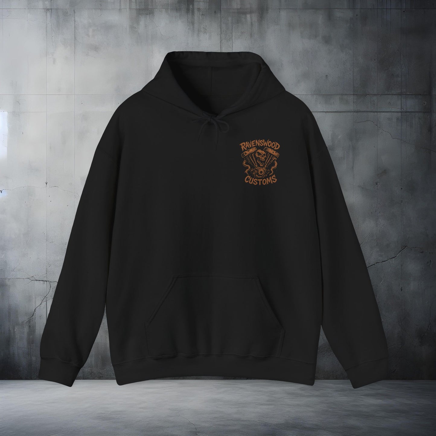 Ravenswood Customs Bronze Vtwin Heavy Blend Hoodie | Skull Design, Unisex Sweatshirt