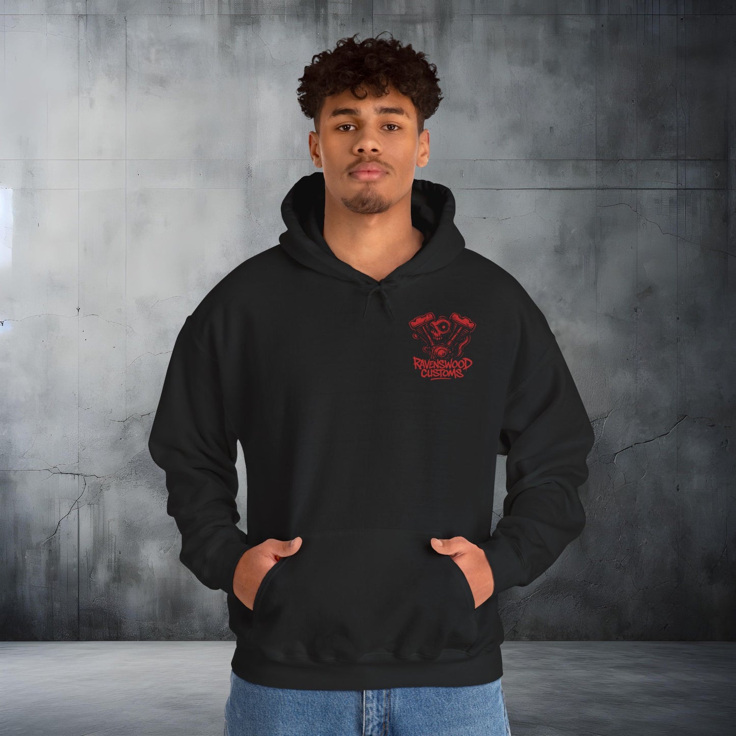 Ravenswood Customs Red Vtwin Heavy Blend Hoodie | Skull Design, Unisex Sweatshirt
