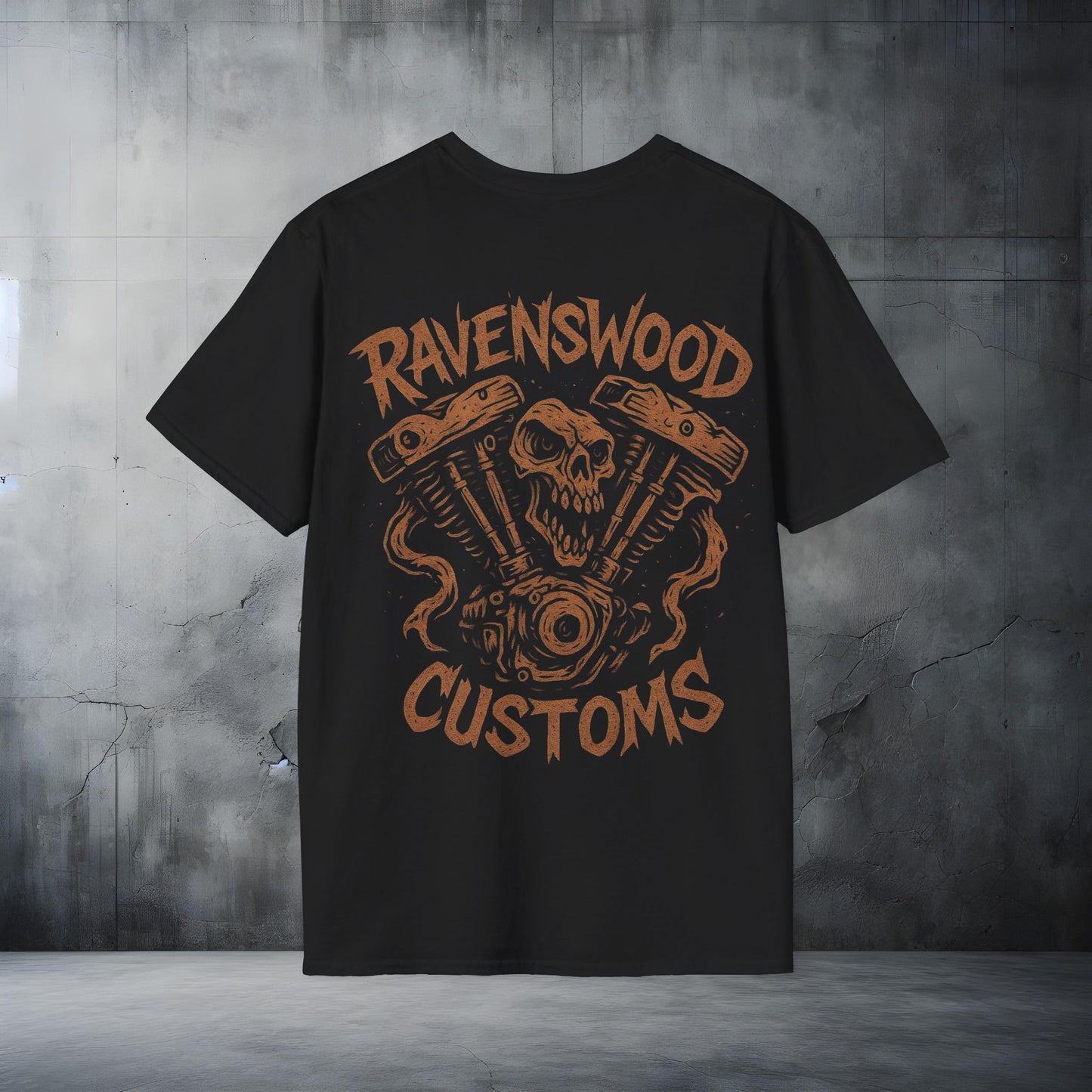 Ravenswood Customs Bronze Vtwin Skull T-Shirt | Unisex Softstyle Tee