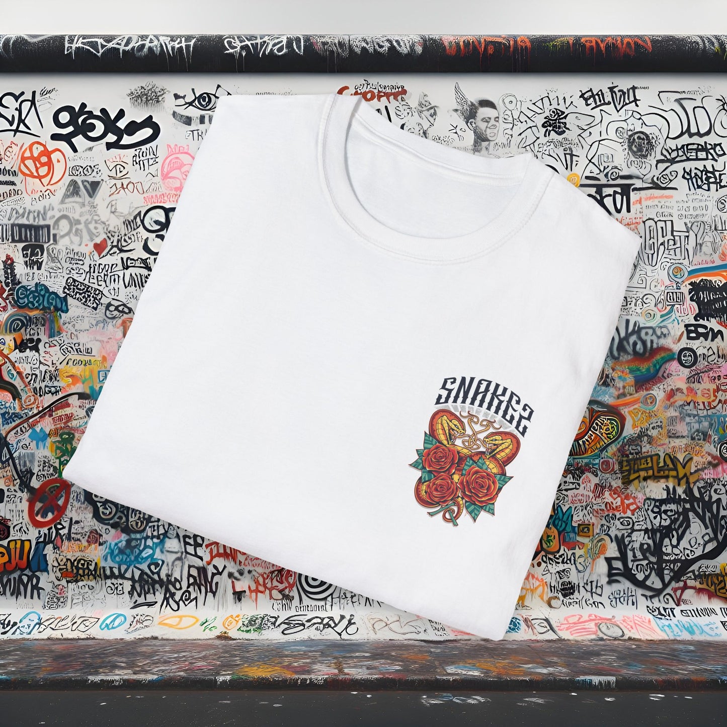 Unisex Softstyle T-Shirt with Snakes and Roses Design | Trendy Graphic Tee for All Occasions