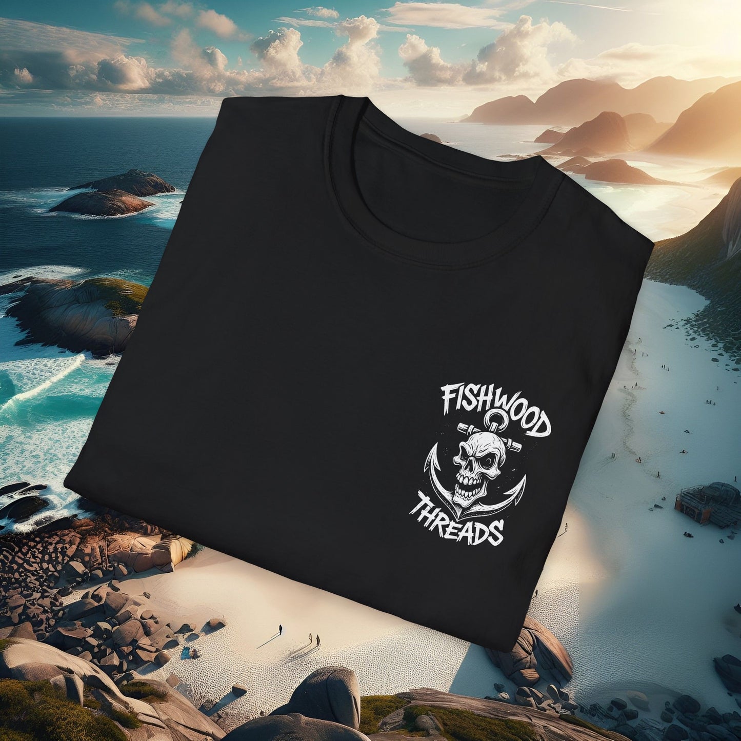 Fishwood Threads Skull Anchor T-Shirt, Casual Graphic Tee