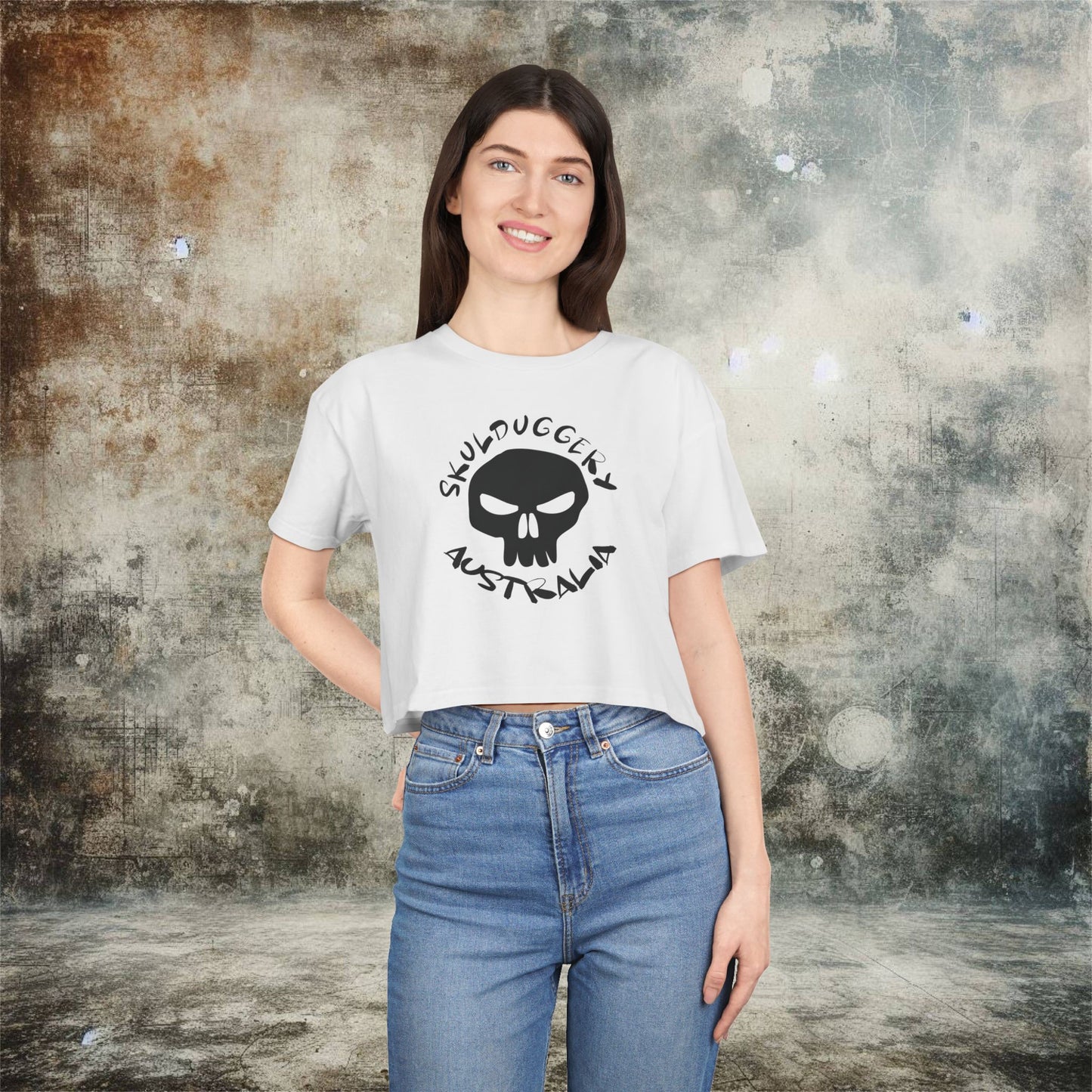 Skulduggery Australia Women's Crop Tee - Casual Graphic Tee with Skull Design