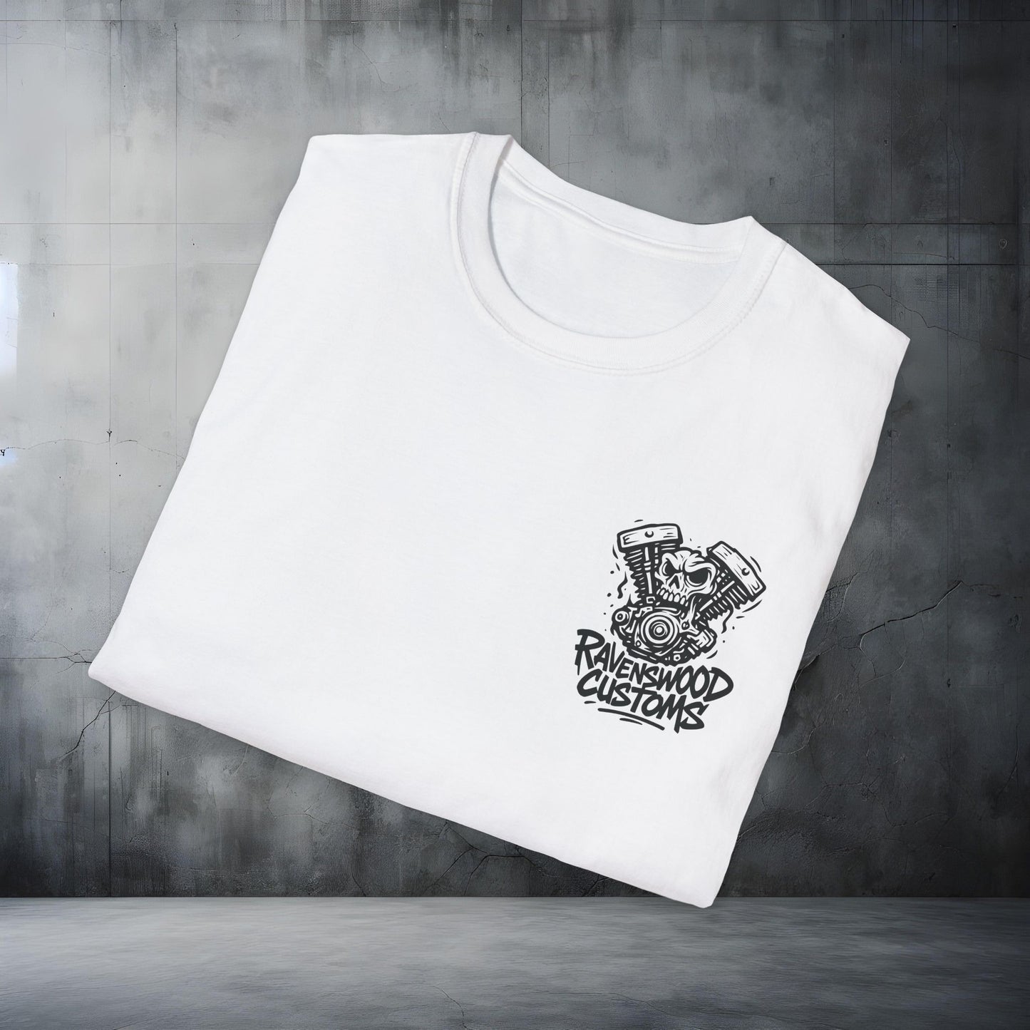 Ravenswood Customs Black 1 Vtwin Skull T-Shirt | Unisex Softstyle Tee