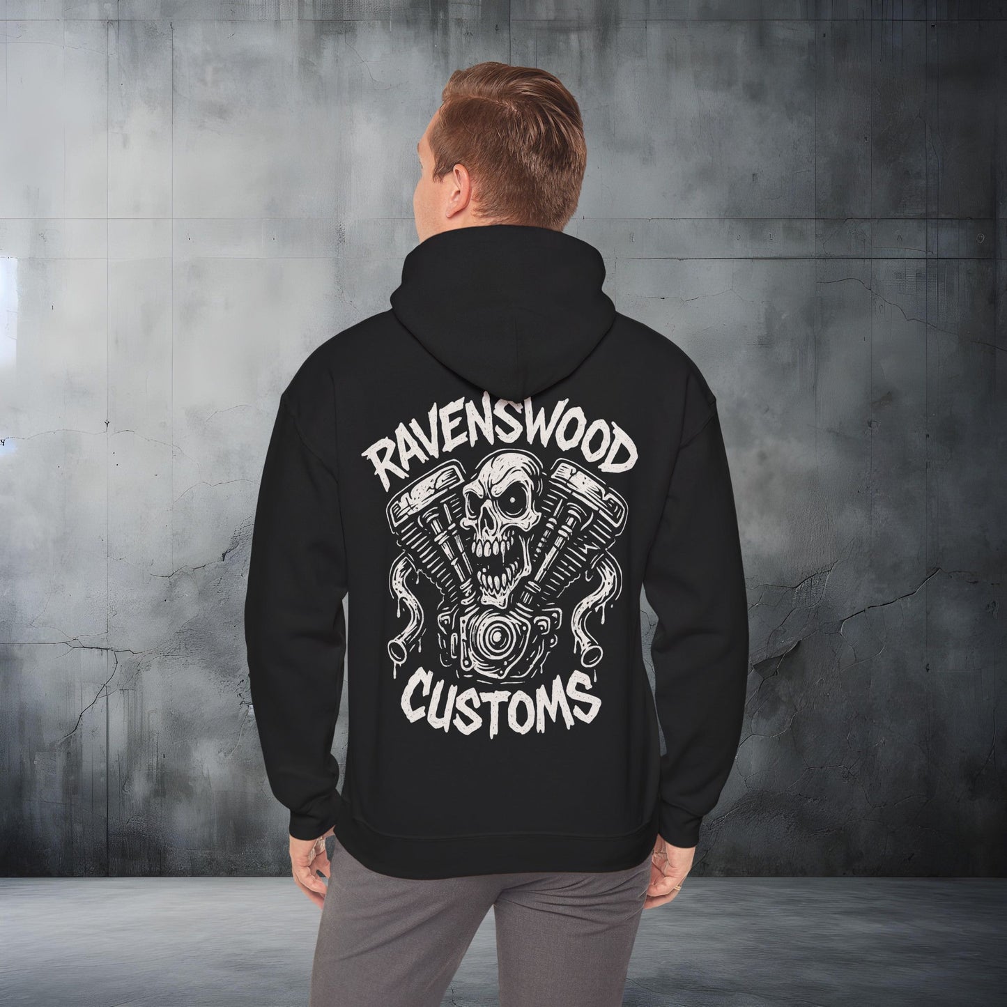 Ravenswood Customs White Vtwin Heavy Blend Hoodie | Skull Design, Unisex Sweatshirt