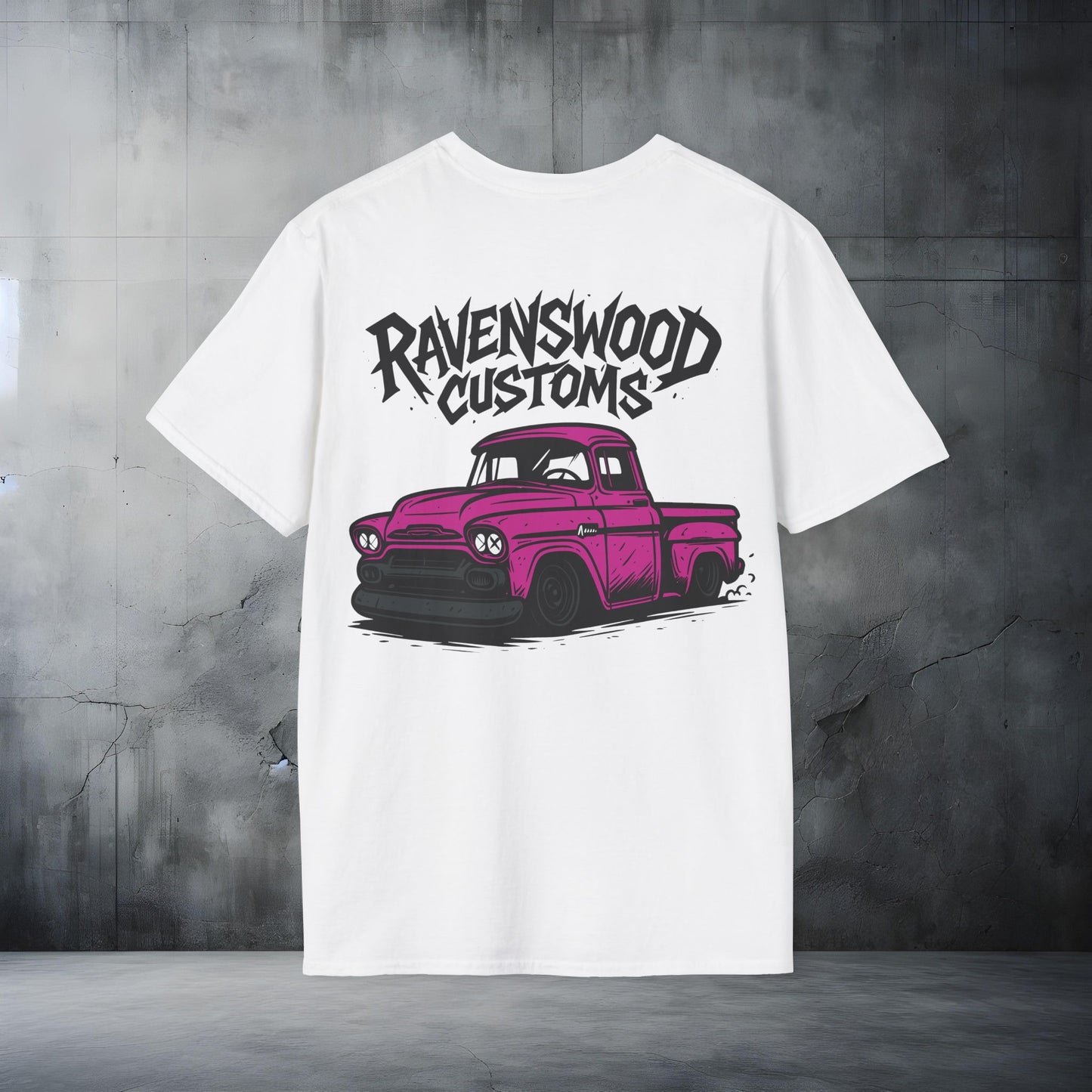 Ravenswood Customs Unisex Softstyle T-Shirt - Pink Vintage Truck Design, Cool Graphic Tee