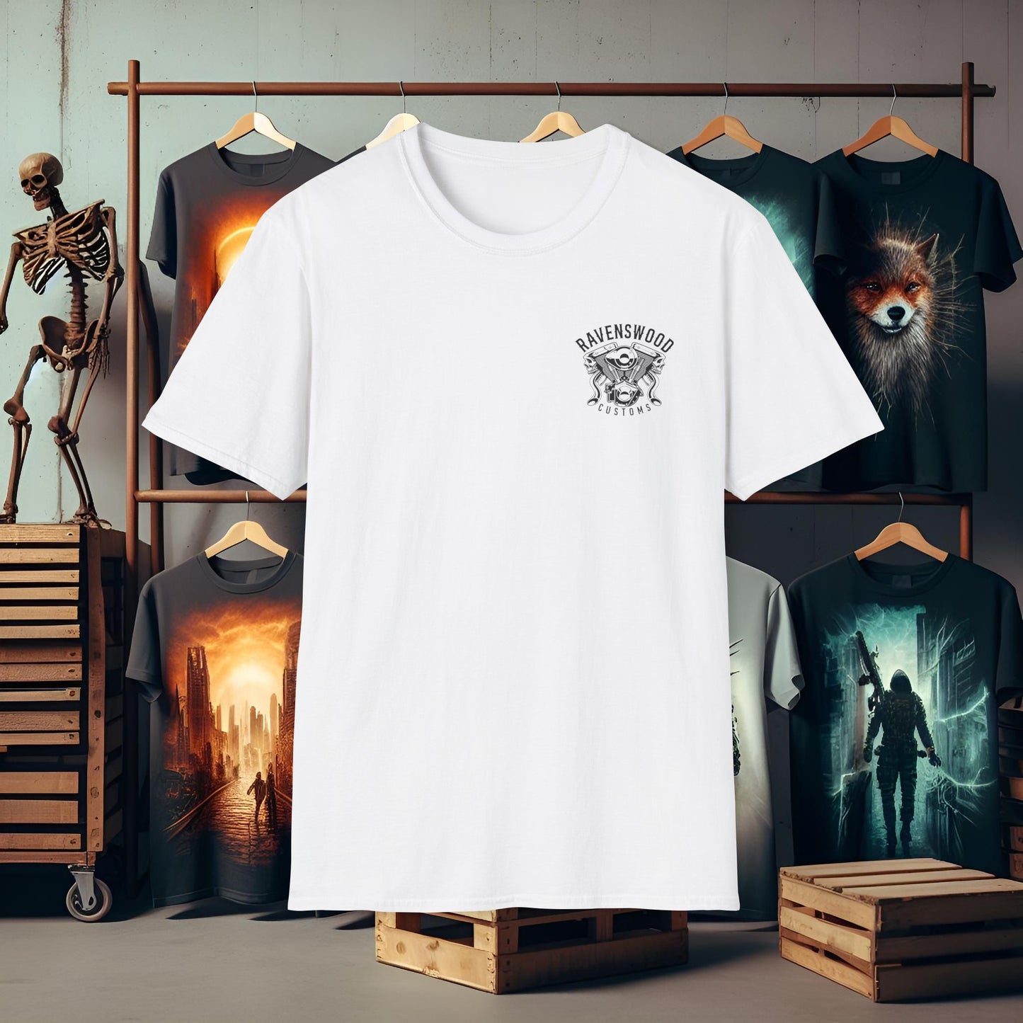 Ravenswood Customs Graphic Vtwin T-Shirt - Unisex Softstyle Tee for Custom Enthusiasts