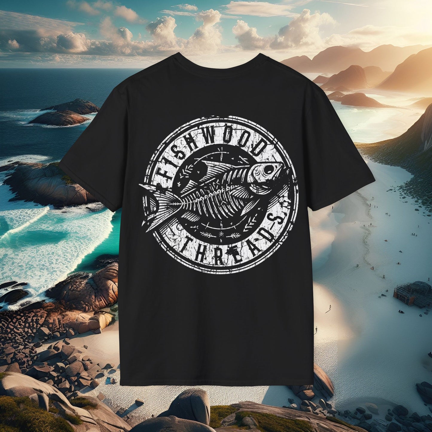 Worn Fishwood Threads Unisex Softstyle T-Shirt – Perfect for Beach Lovers and Fishing Enthusiasts