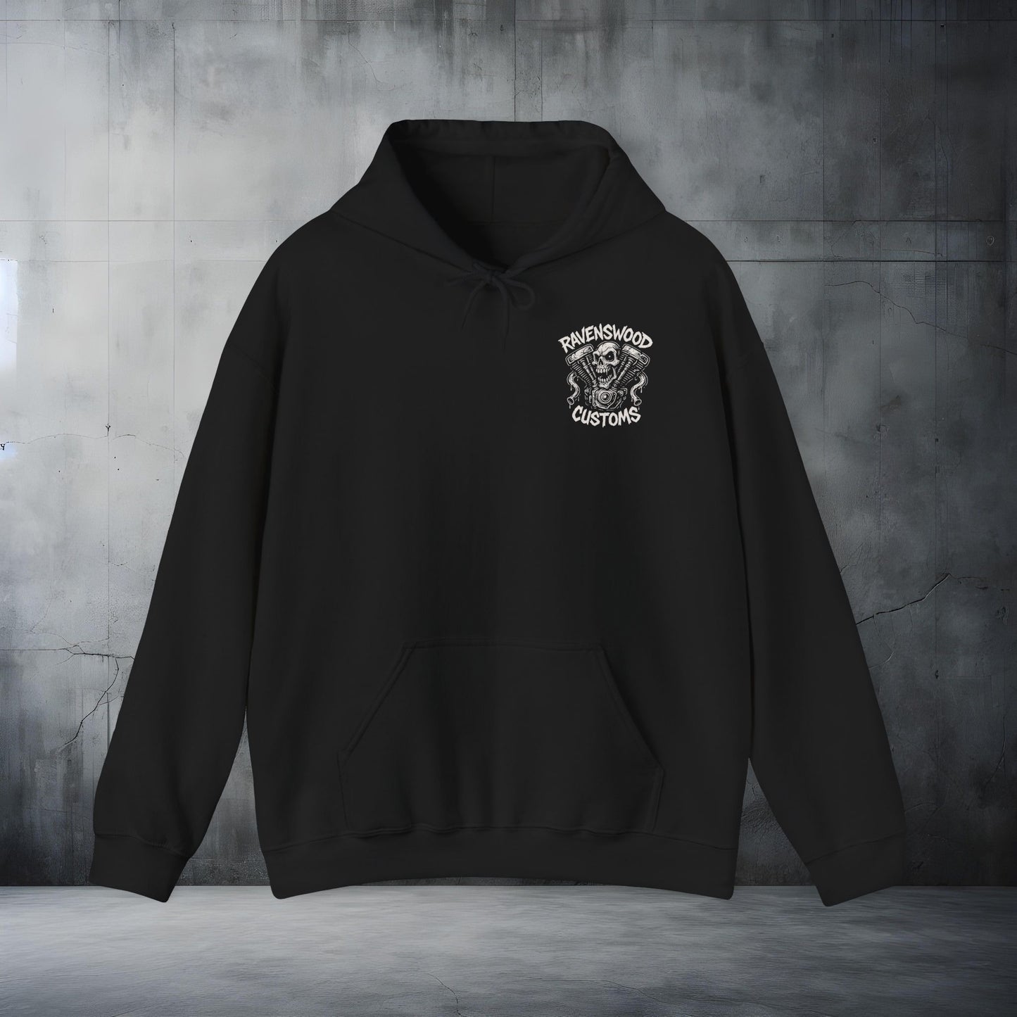 Ravenswood Customs White Vtwin Heavy Blend Hoodie | Skull Design, Unisex Sweatshirt