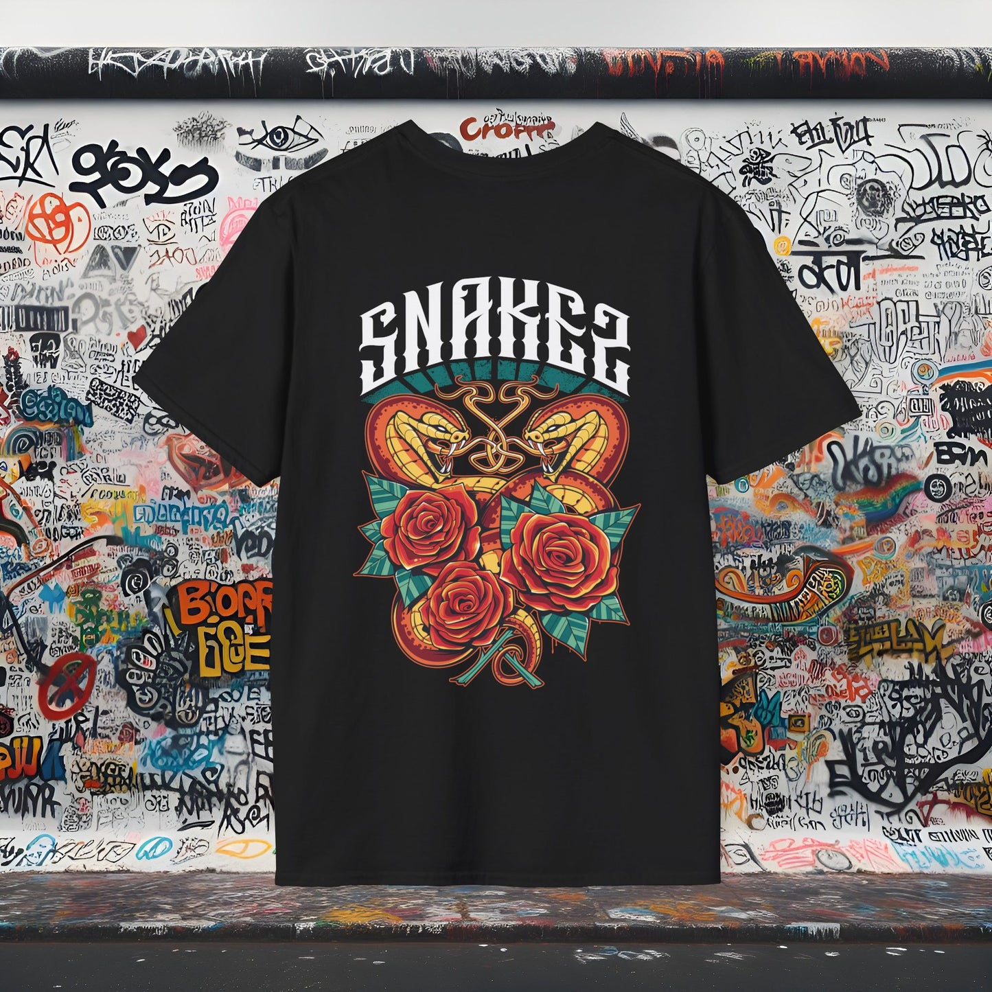Unisex Softstyle T-Shirt with Snakes and Roses Design | Trendy Graphic Tee for All Occasions
