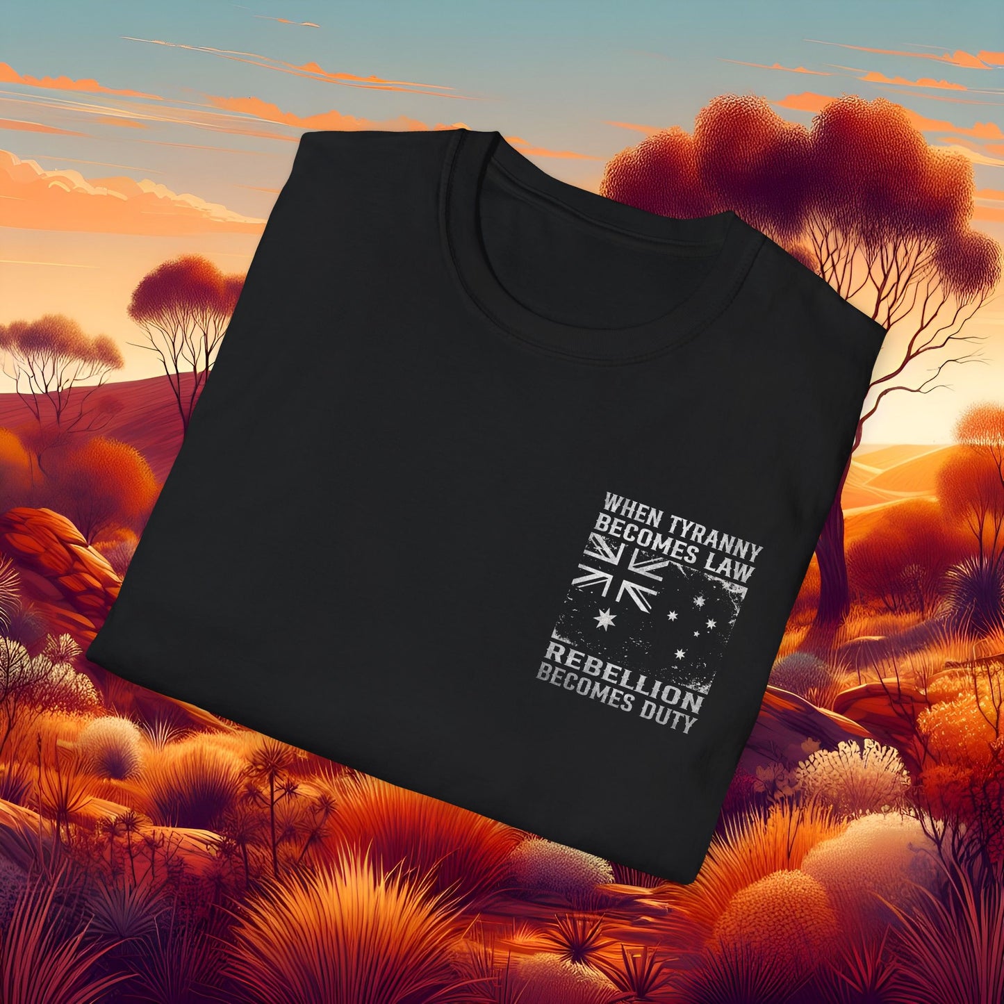 Unisex Softstyle T-Shirt: 'When Tyranny Becomes Law' Graphic Tee