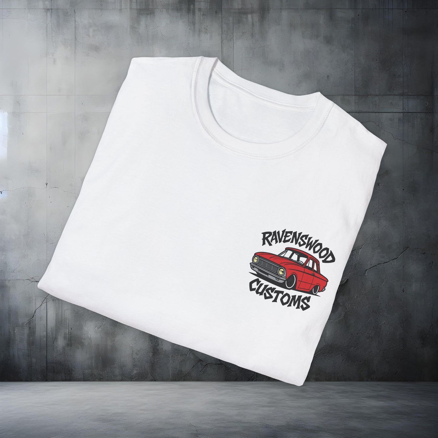 Ravenswood Customs Unisex Softstyle T-Shirt - Red XP Sedan Falcon Design, Cool Graphic Tee