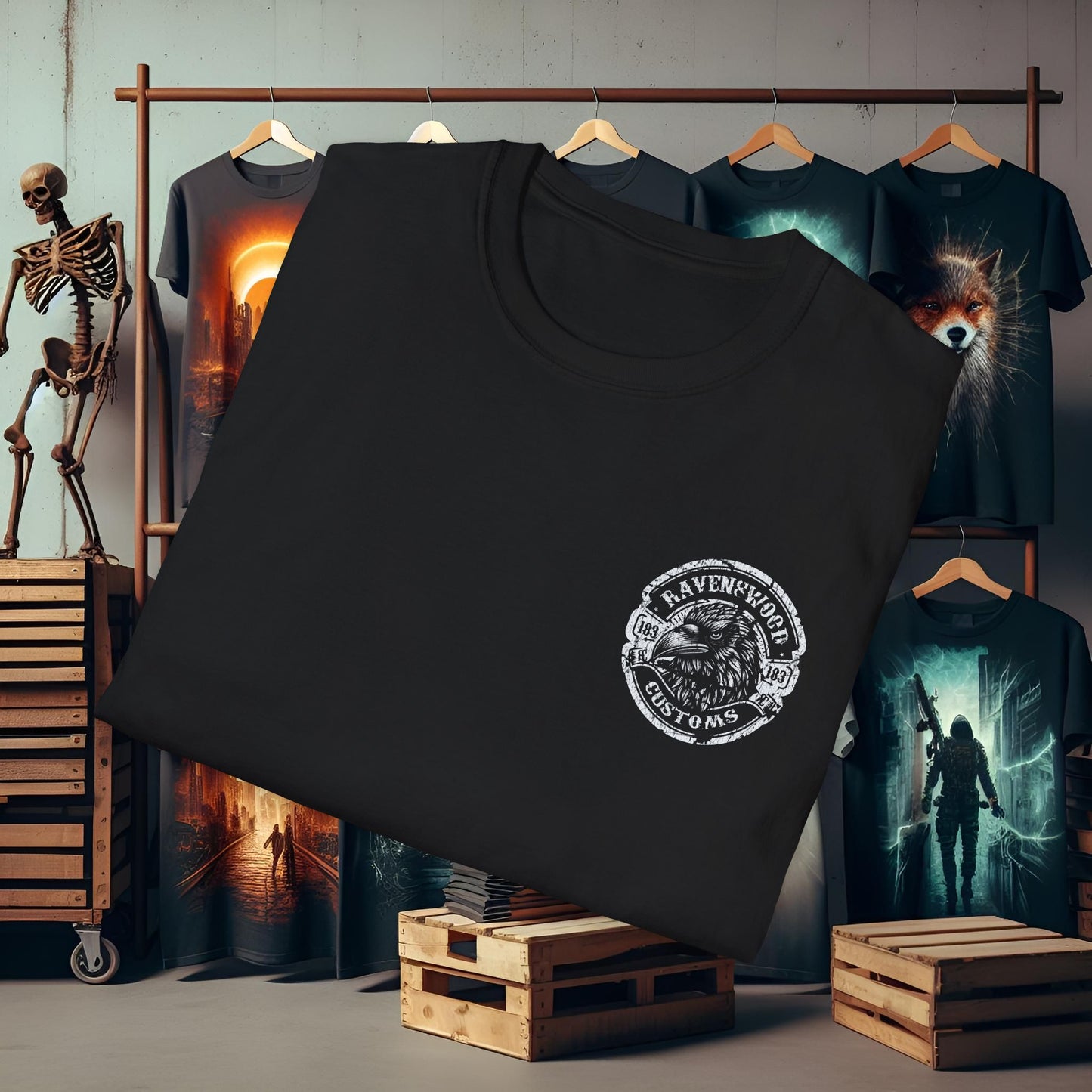 Worn Ravenswood Customs Unisex Softstyle T-Shirt - Vintage Design for Art Lovers