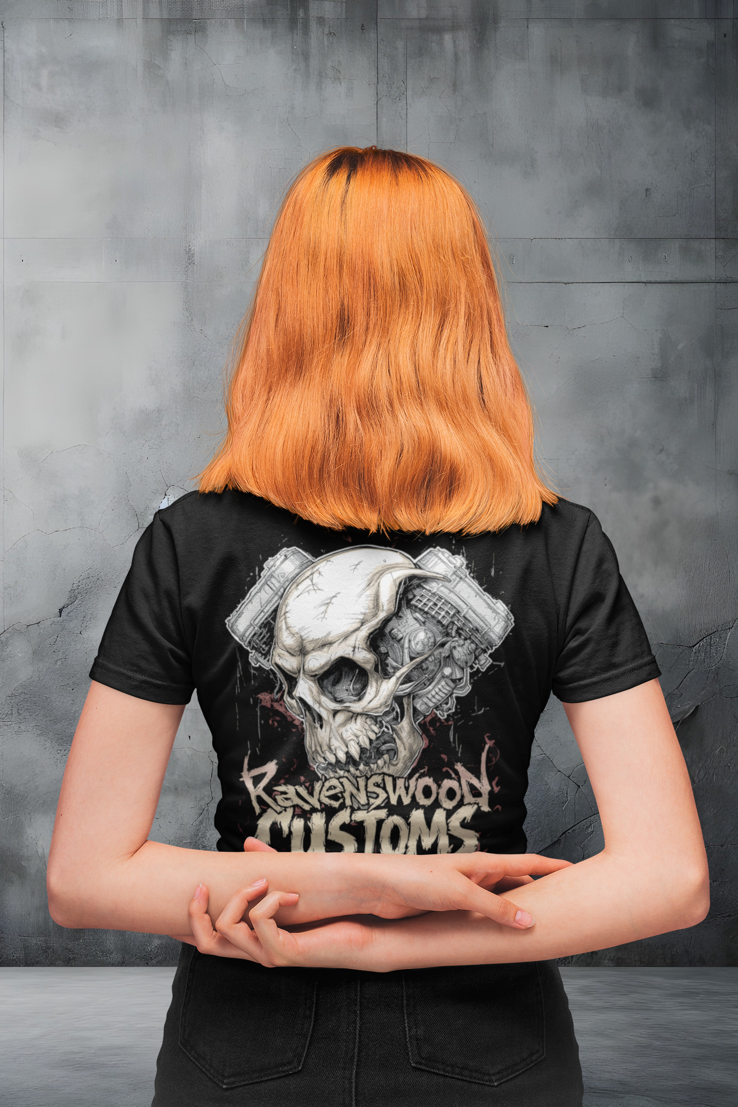 Ravenswood Customs Skull Vtwin 2 T-Shirt — Biker Motorcycle Graphic Tee