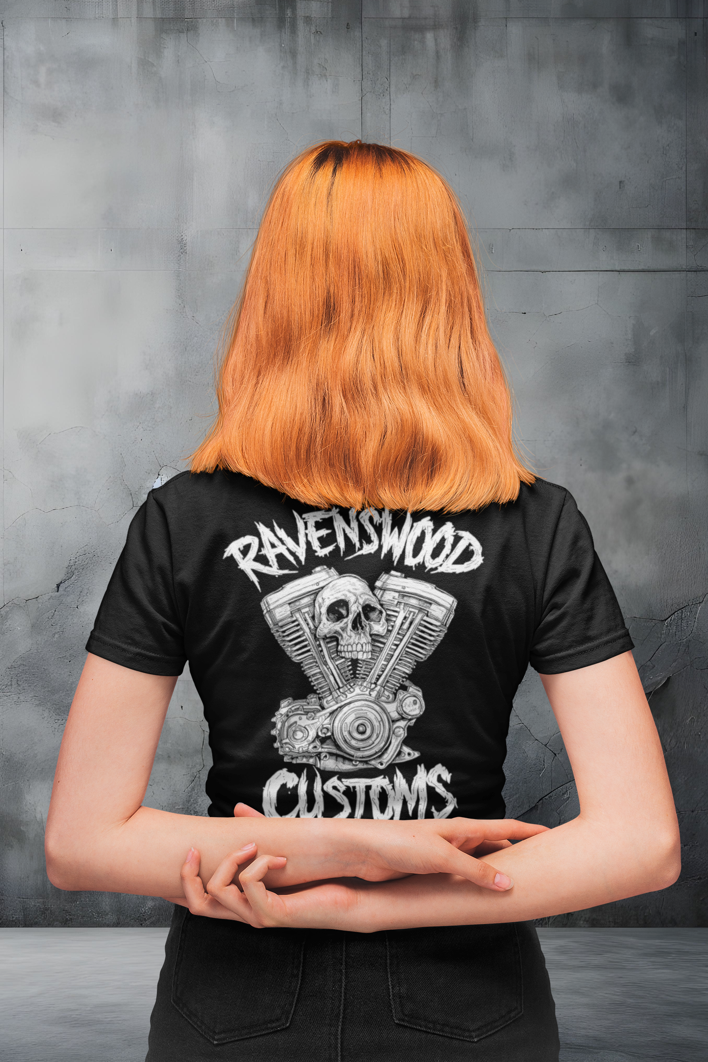 Ravenswood Customs Skull Vtwin 1 T-Shirt — Biker Motorcycle Graphic Tee