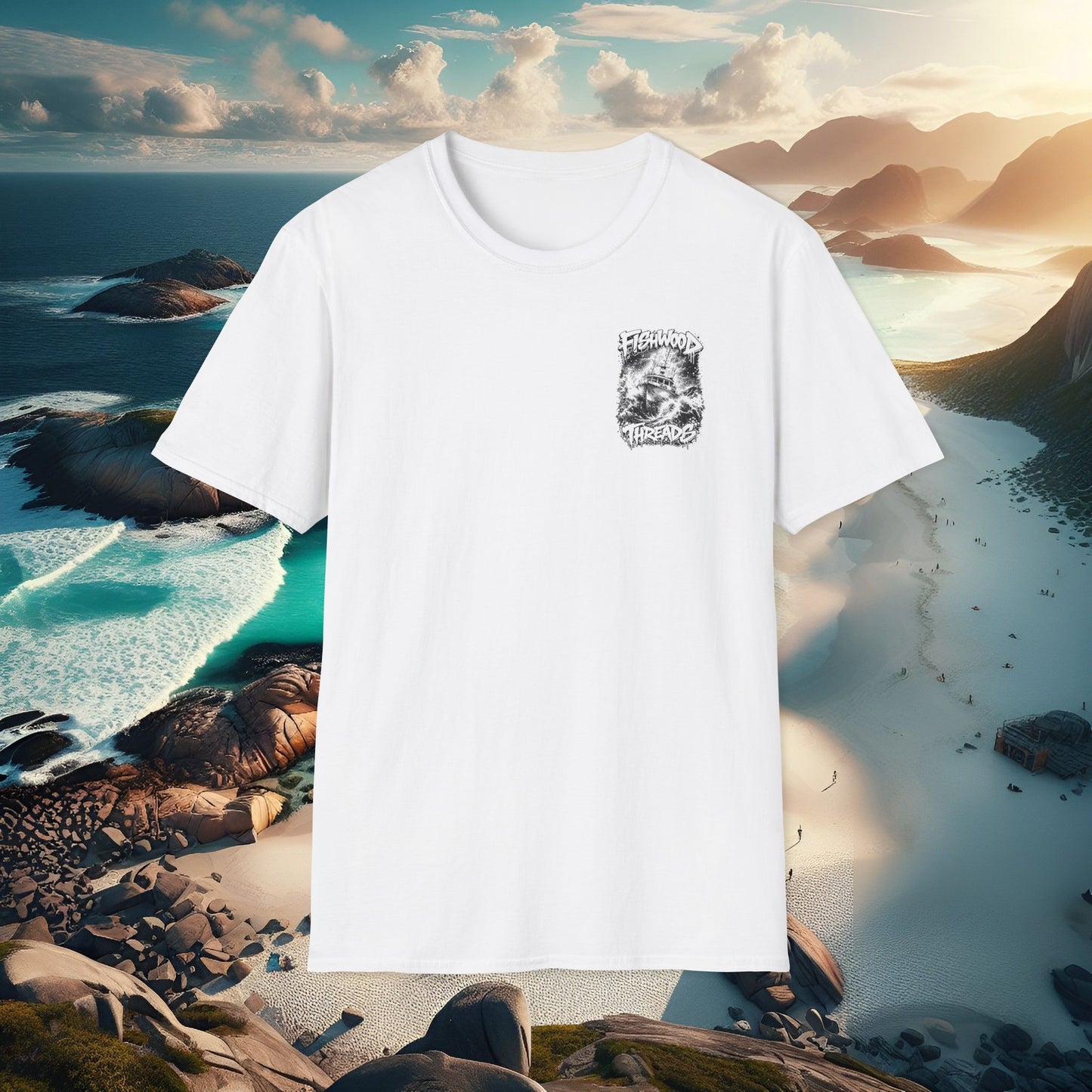 Fishwood Threads Graphic T-Shirt Fishing Boat in a Storm Logo Tee