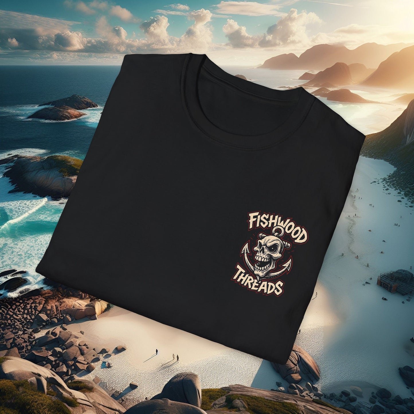 Fishwood Threads Skull Anchor T-Shirt, Casual Graphic Tee