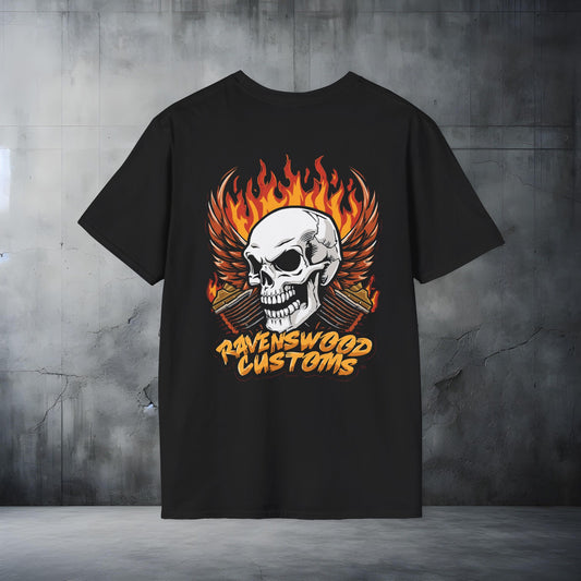 Ravenswood Customs Skull Flames Vtwin T-Shirt Graphic Tee