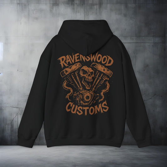 Ravenswood Customs Bronze Vtwin Heavy Blend Hoodie | Skull Design, Unisex Sweatshirt
