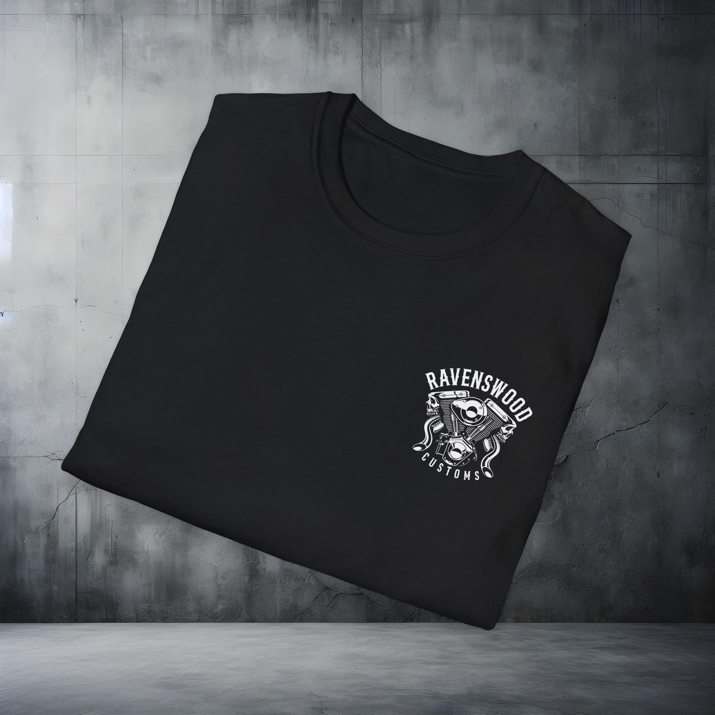 Ravenswood Customs Graphic Vtwin T-Shirt - Unisex Softstyle Tee for Custom Enthusiasts