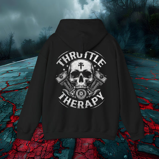 Throttle Therapy Skull Hoodie - Unisex Heavy Blend Sweatshirt for Bikers and Riders