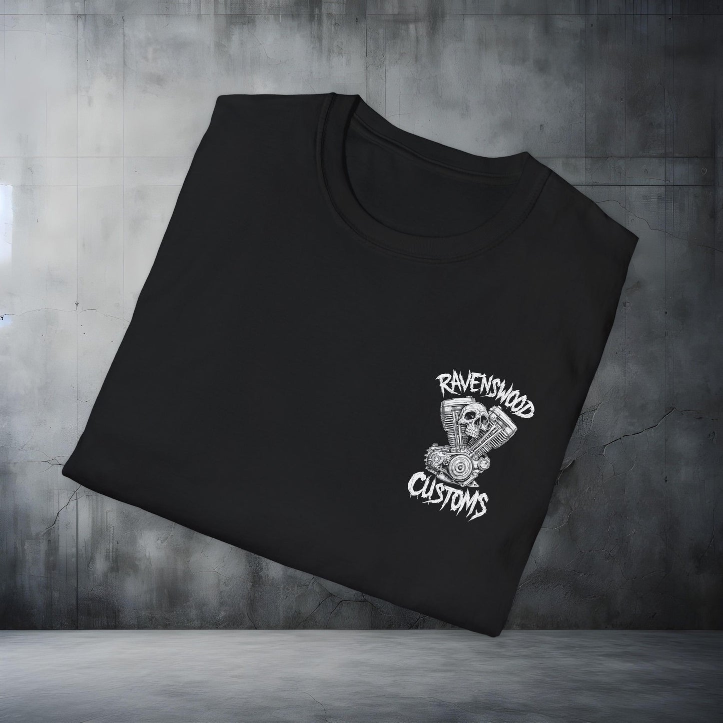 Ravenswood Customs Skull Vtwin 1 T-Shirt — Biker Motorcycle Graphic Tee