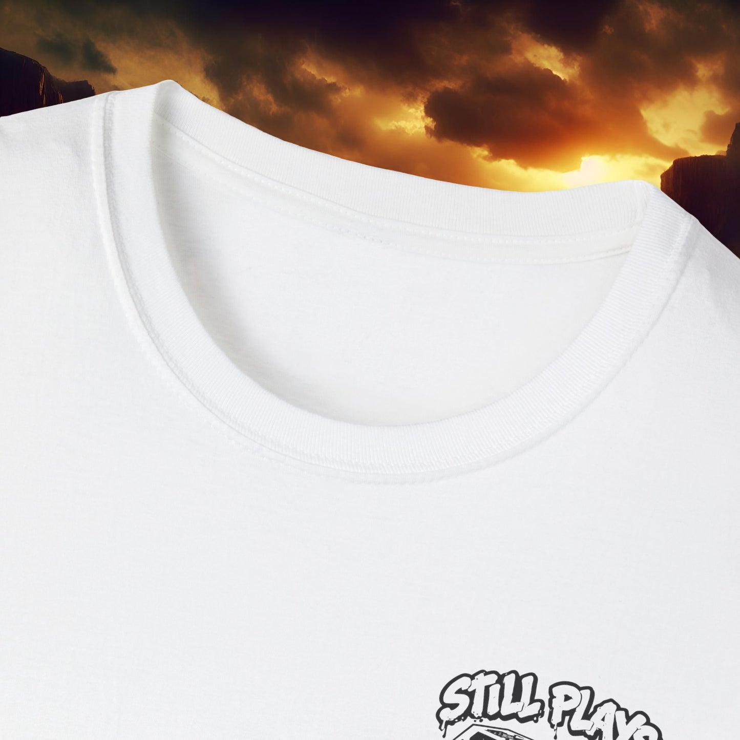 "Still Plays With Blocks" V8 Engine Block Graphic White Tee