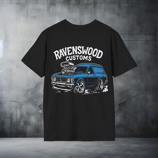 Ravenswood Customs Blue Falcon Graphic Car T-Shirt, Automotive Apparel, Unisex Tee